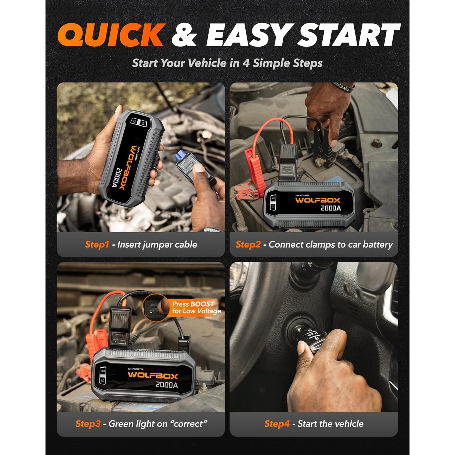 Arrancador de Salto WOLFBOX MegaVolt12 2000A 12000mAh