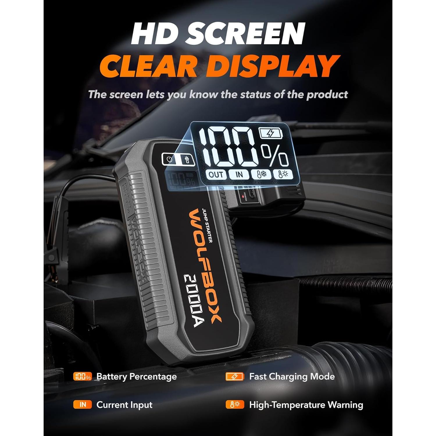 Arrancador de Salto WOLFBOX MegaVolt12 2000A 12000mAh