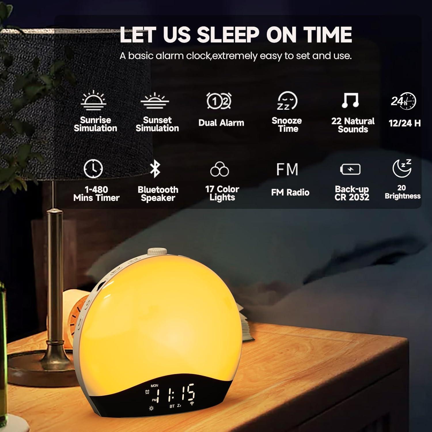 Despertador Luz Amanecer Tuerthy con Bluetooth y Radio FM