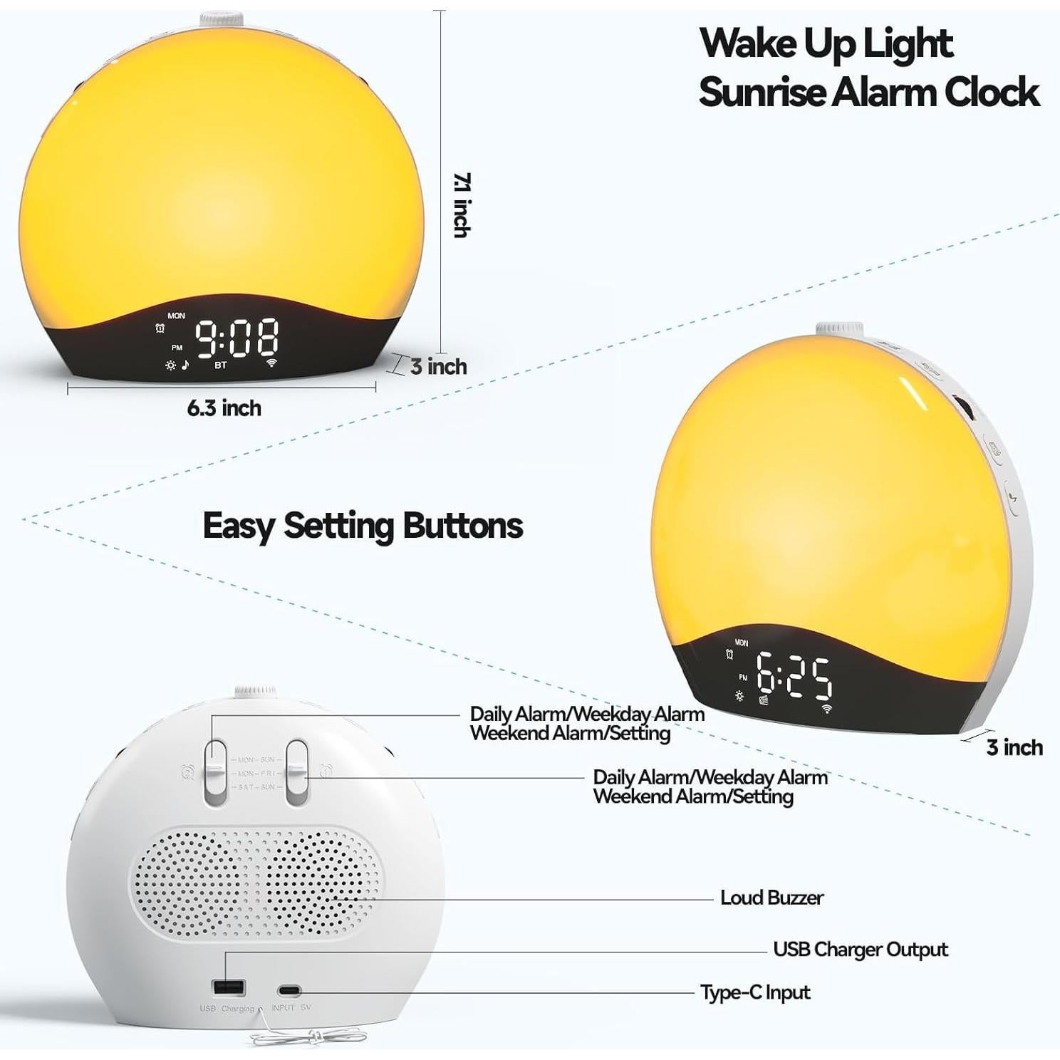 Despertador Luz Amanecer Tuerthy con Bluetooth y Radio FM