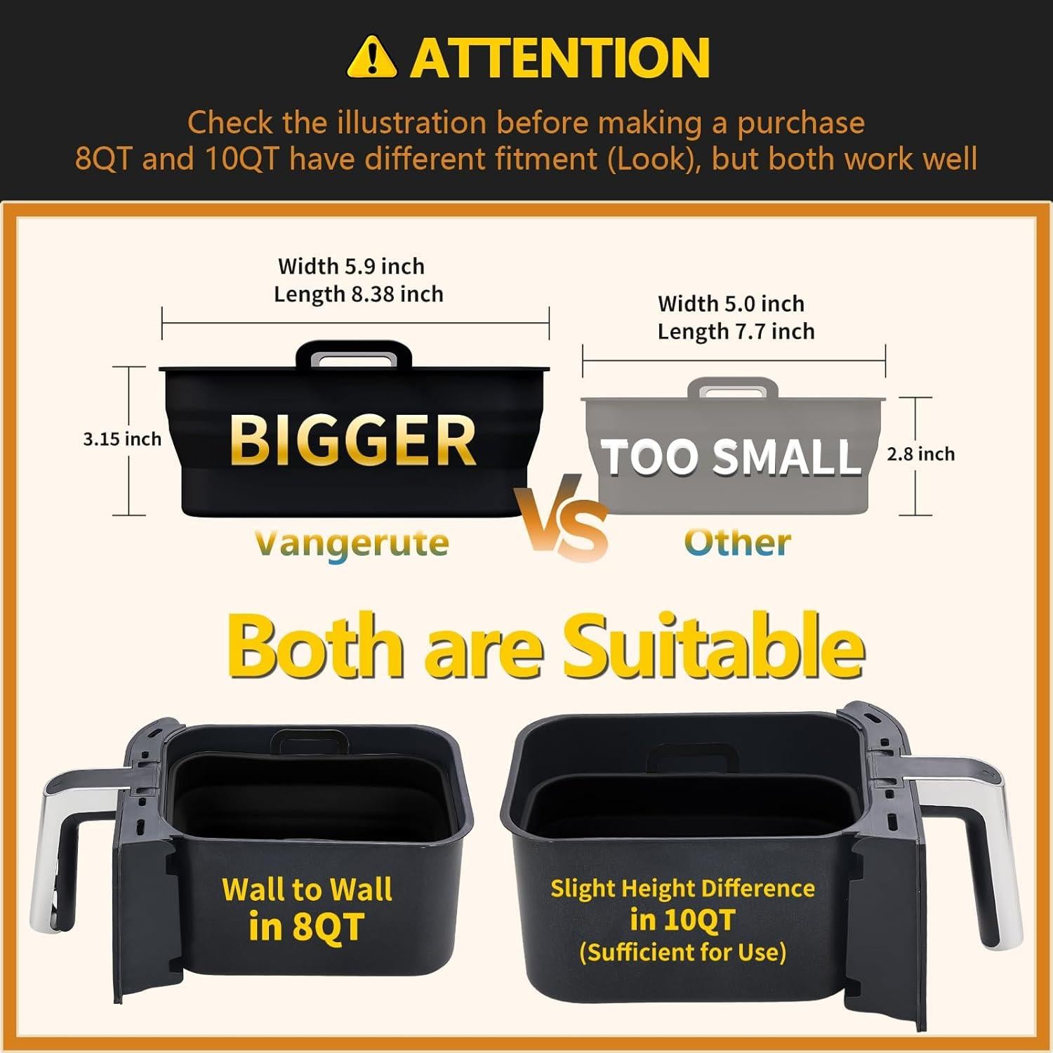 Forros de Silicona Colapsables Vangerute 8QT para Freidora