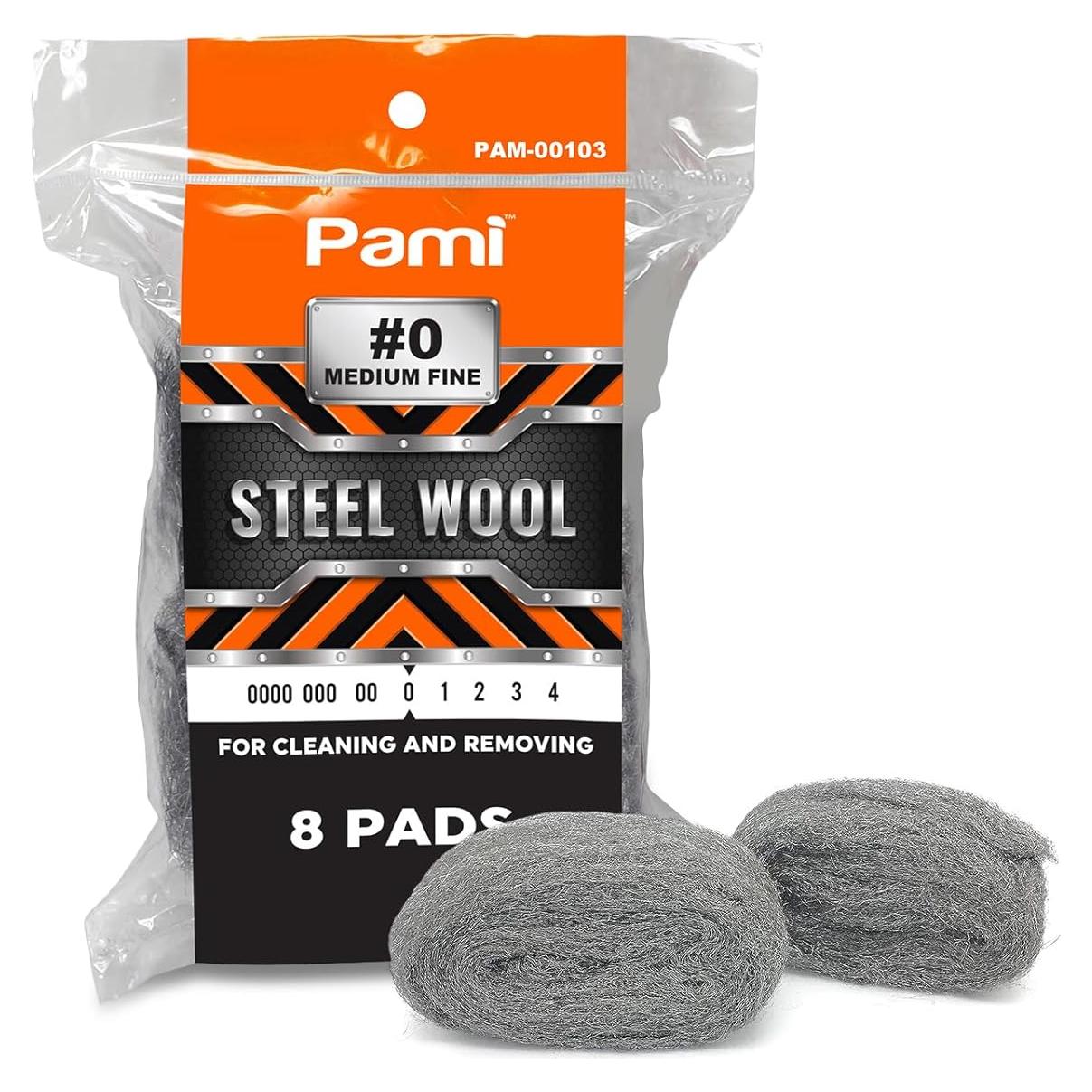 Estropajos de Lana de Acero PAMI #0 Medio Fino - Paquete de 8