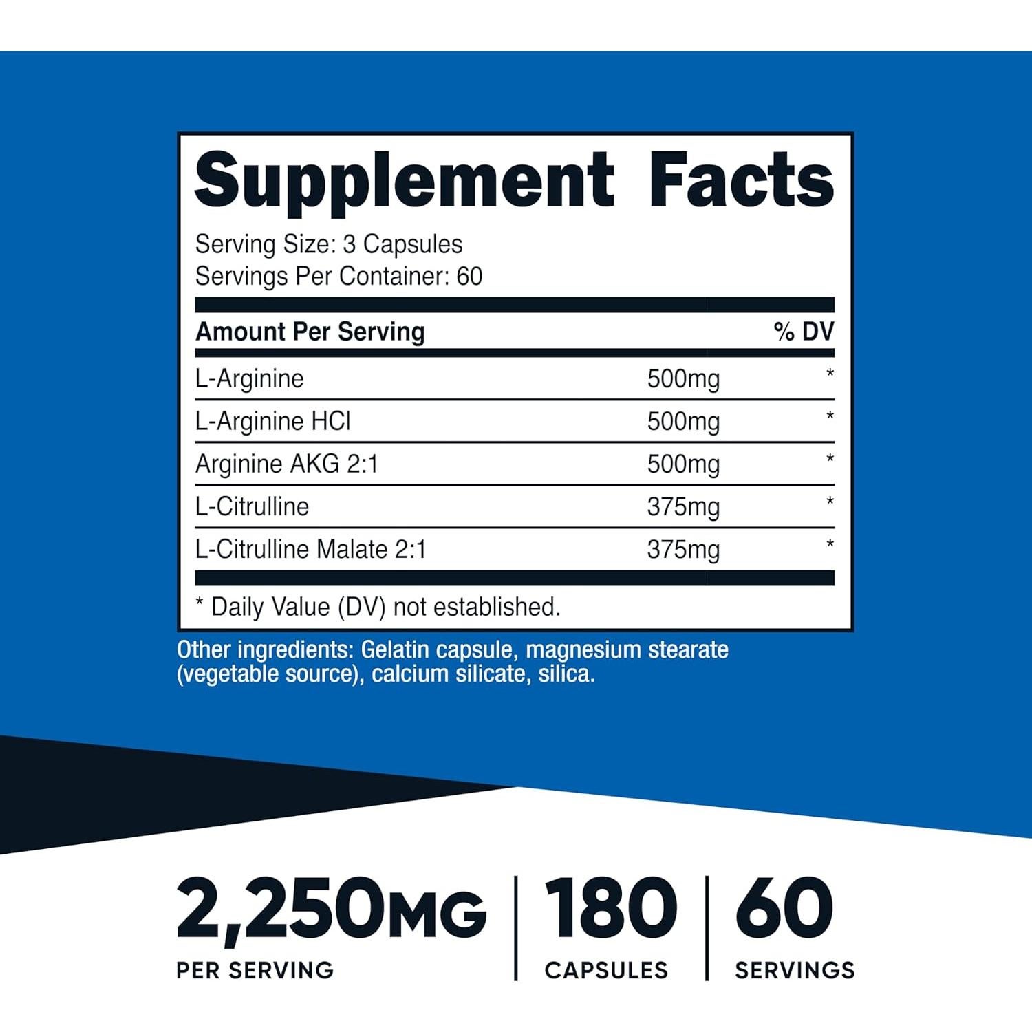 Nutricost Aumentador Óxido Nítrico 2250mg 180 Cápsulas