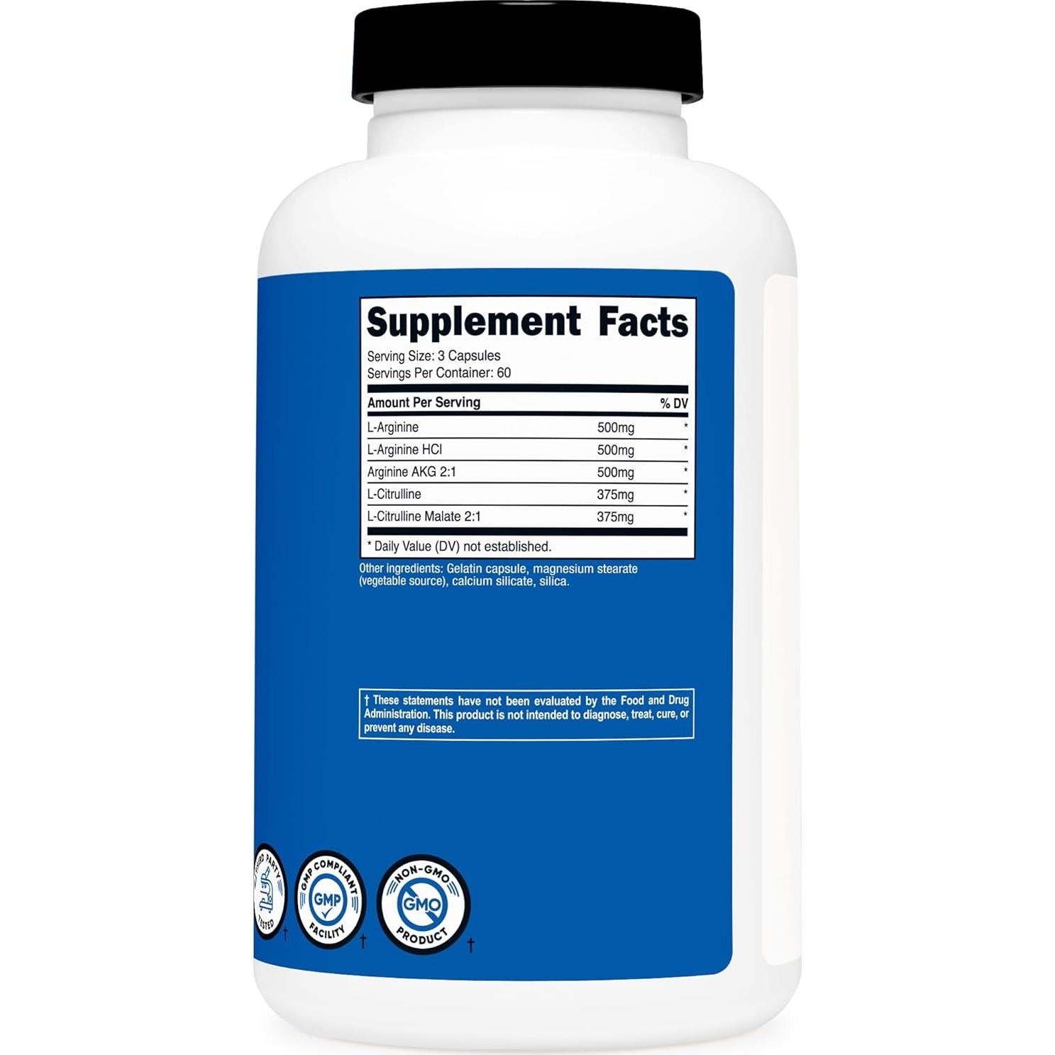 Nutricost Aumentador Óxido Nítrico 2250mg 180 Cápsulas