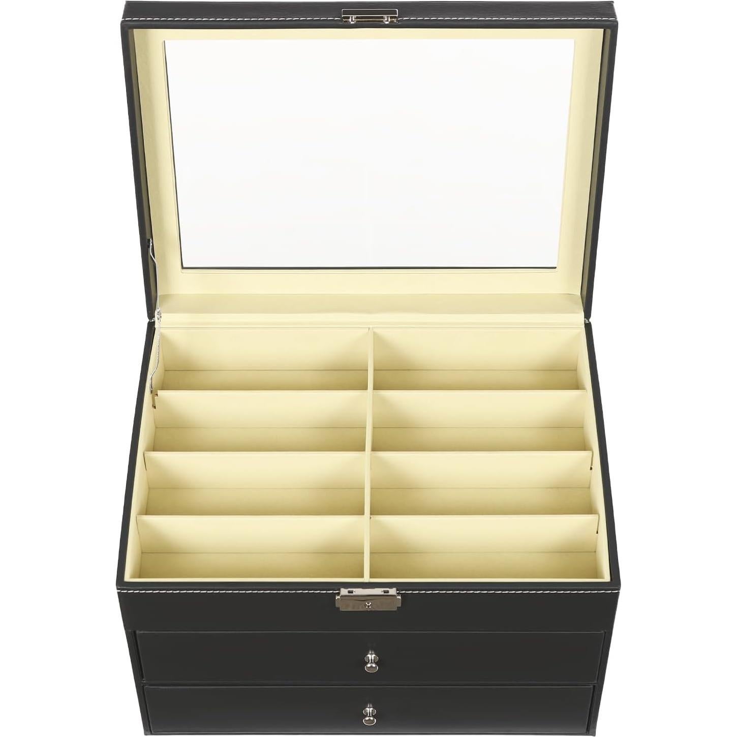 Organizador de Gafas de Sol con Tapa de Vidrio y Cerradura - Negro