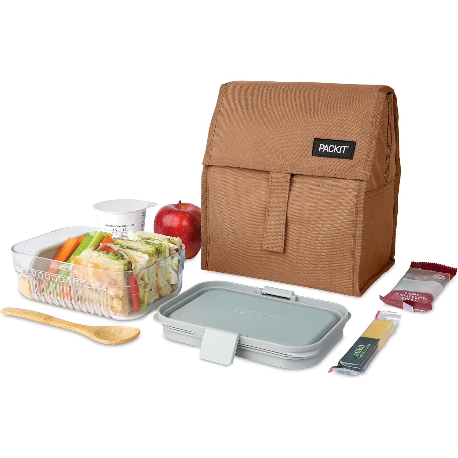 PackIt® Freezable Lunch Bag, Almond, Built with ECOFREEZE® Technology, Foldable, Reusable, Zip and Fold Closure with Buckle Handle, Designed for Work Lunches and Fresh Lunch On the Go