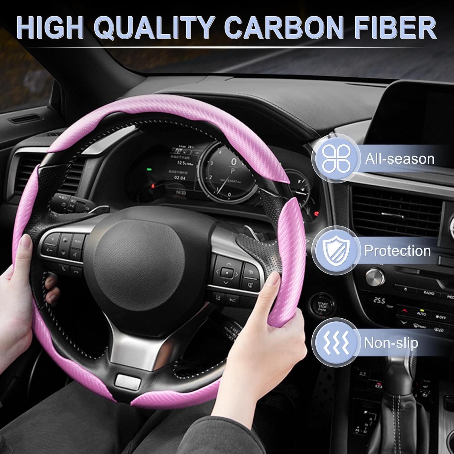 Funda de Volante Antideslizante Amiss 3pcs Rosa Fibra Carbono