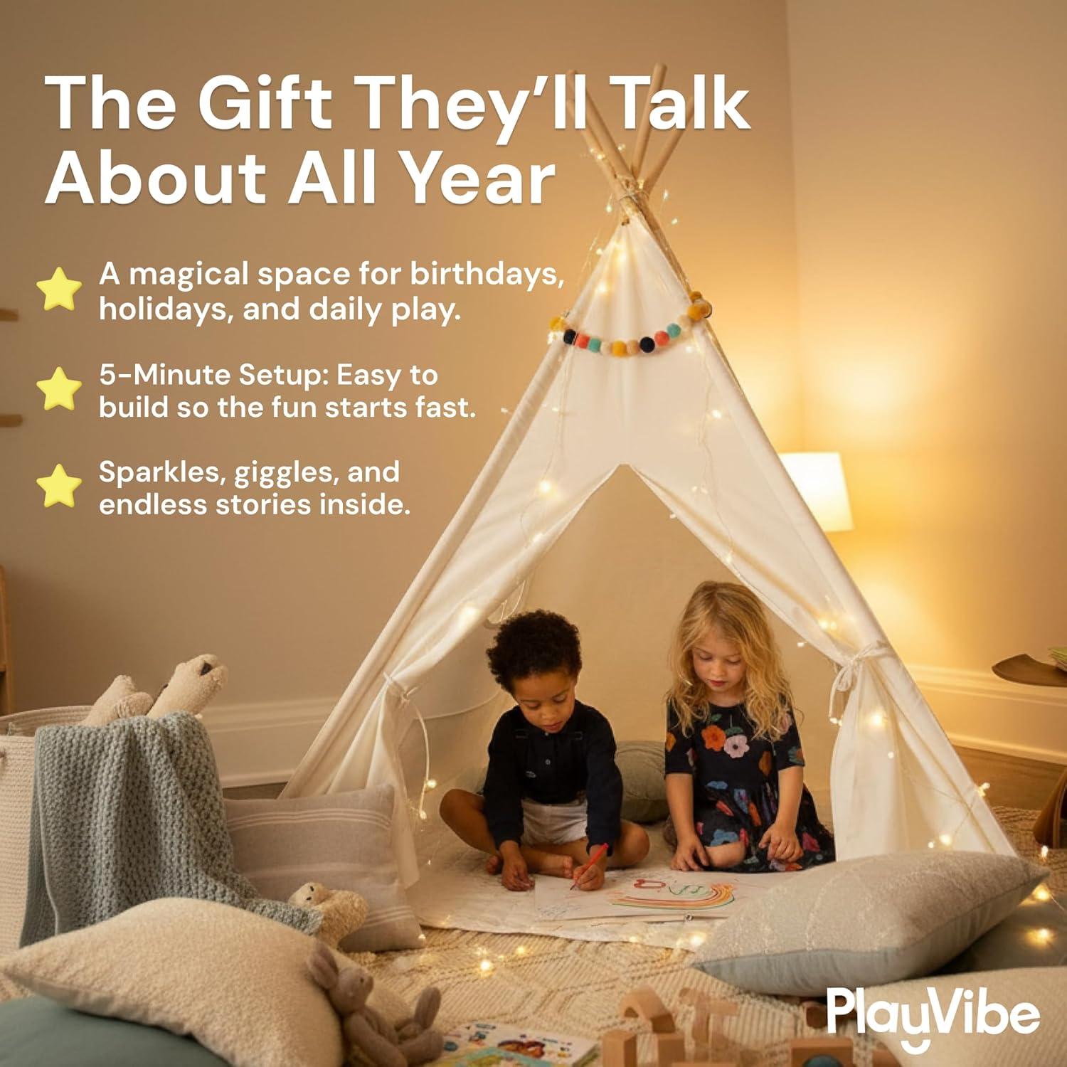Tienda Teepee PLAYVIBE con Luces LED - Casa de Juegos 122x122 cm