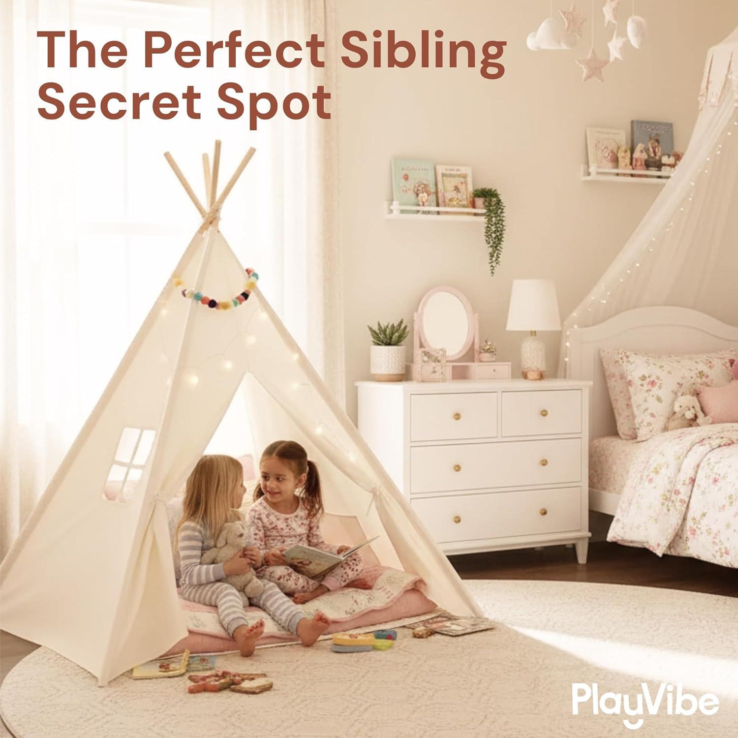 Tienda Teepee PLAYVIBE con Luces LED - Casa de Juegos 122x122 cm