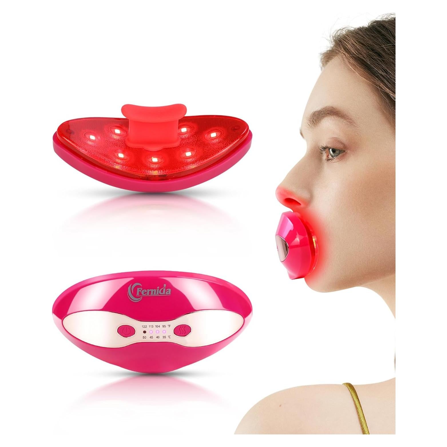 FERNIDA Red Light Lip Therapy for Women Rechargeable Lip Device with Heated Eye Care, Improve Lip Color & Smooth Lip Wrinkles, Red