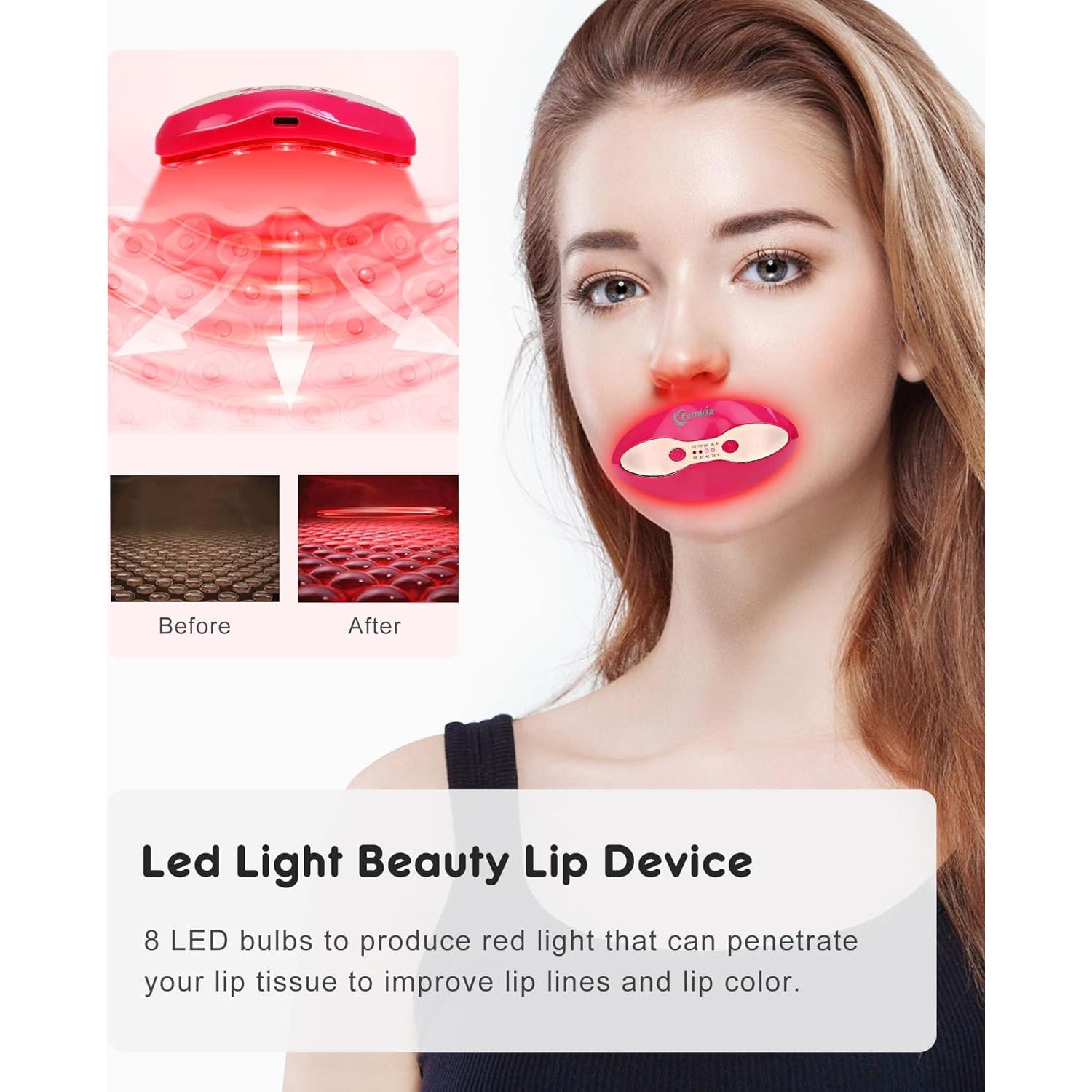 FERNIDA Red Light Lip Therapy for Women Rechargeable Lip Device with Heated Eye Care, Improve Lip Color & Smooth Lip Wrinkles, Red
