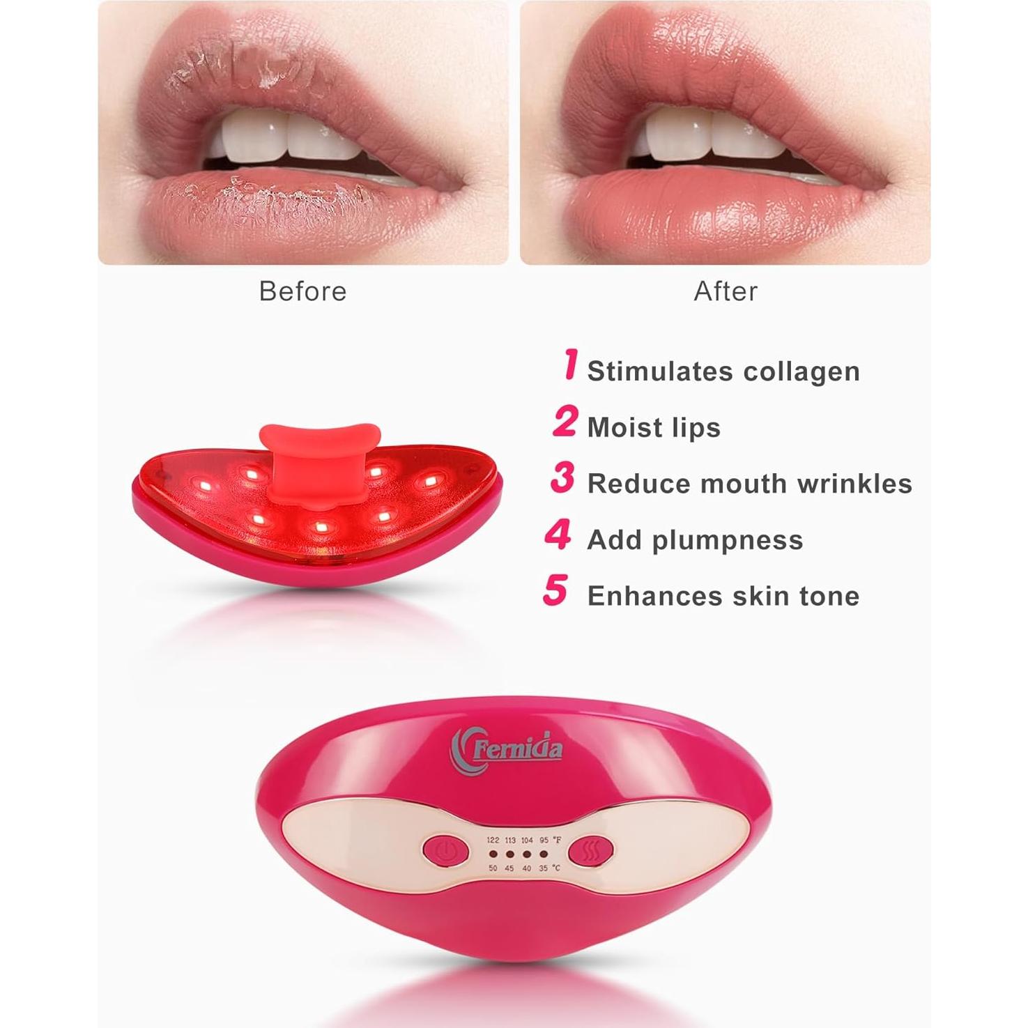 FERNIDA Red Light Lip Therapy for Women Rechargeable Lip Device with Heated Eye Care, Improve Lip Color & Smooth Lip Wrinkles, Red