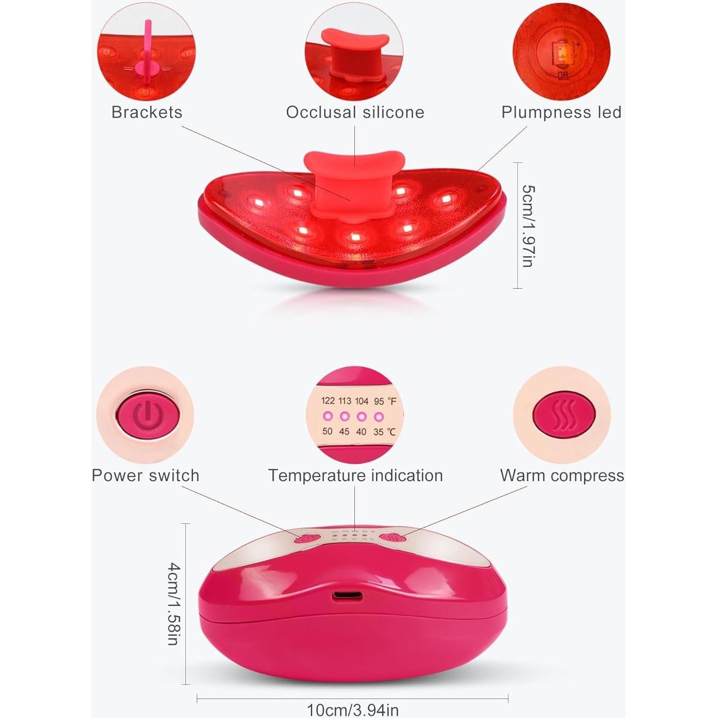 FERNIDA Red Light Lip Therapy for Women Rechargeable Lip Device with Heated Eye Care, Improve Lip Color & Smooth Lip Wrinkles, Red