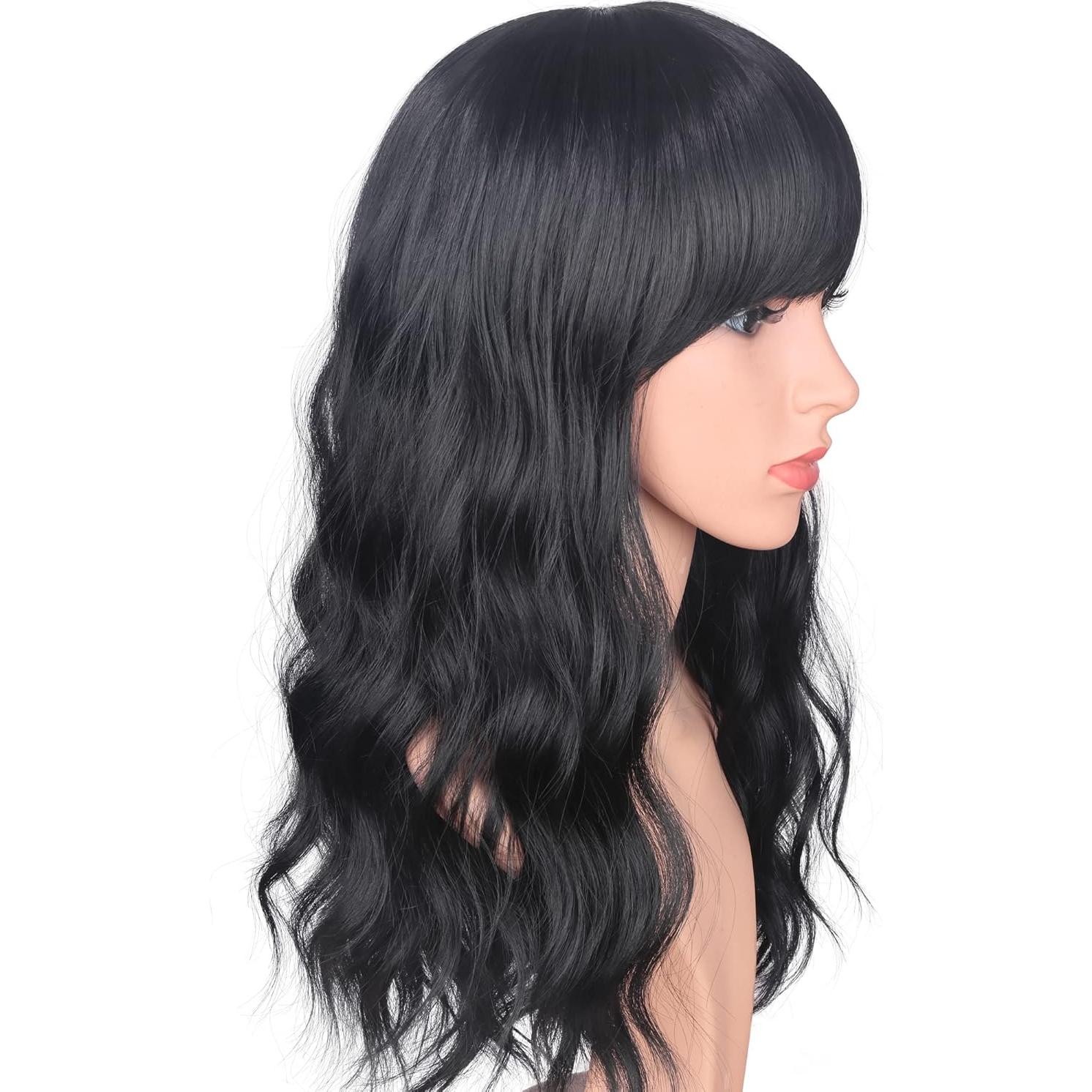 Peluca Sintética Ondulada Larga SYMEIW 40 cm Negro Natural