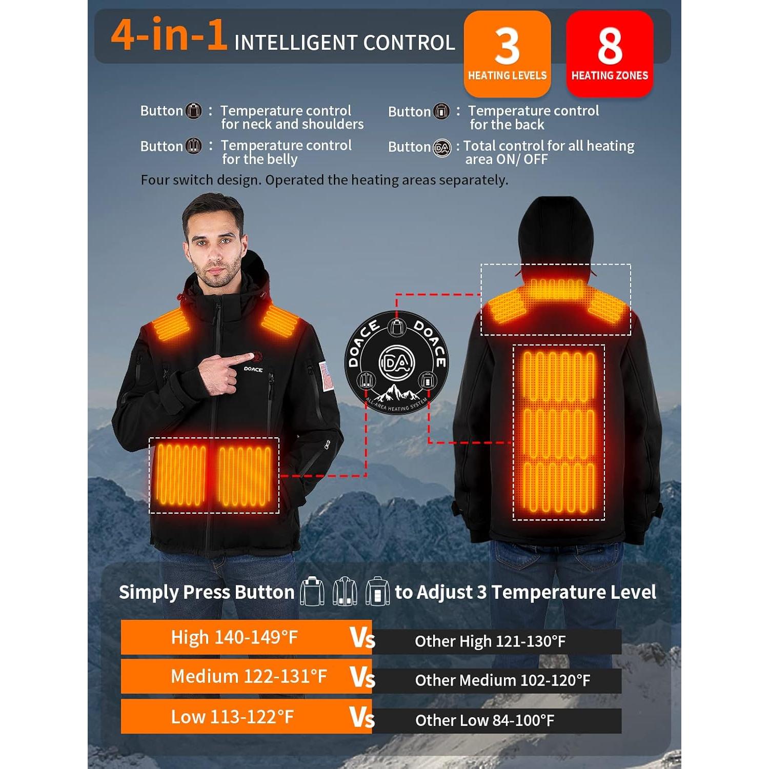 Chaqueta Térmica DOACE Unisex 12V 14400mAh con Calefacción