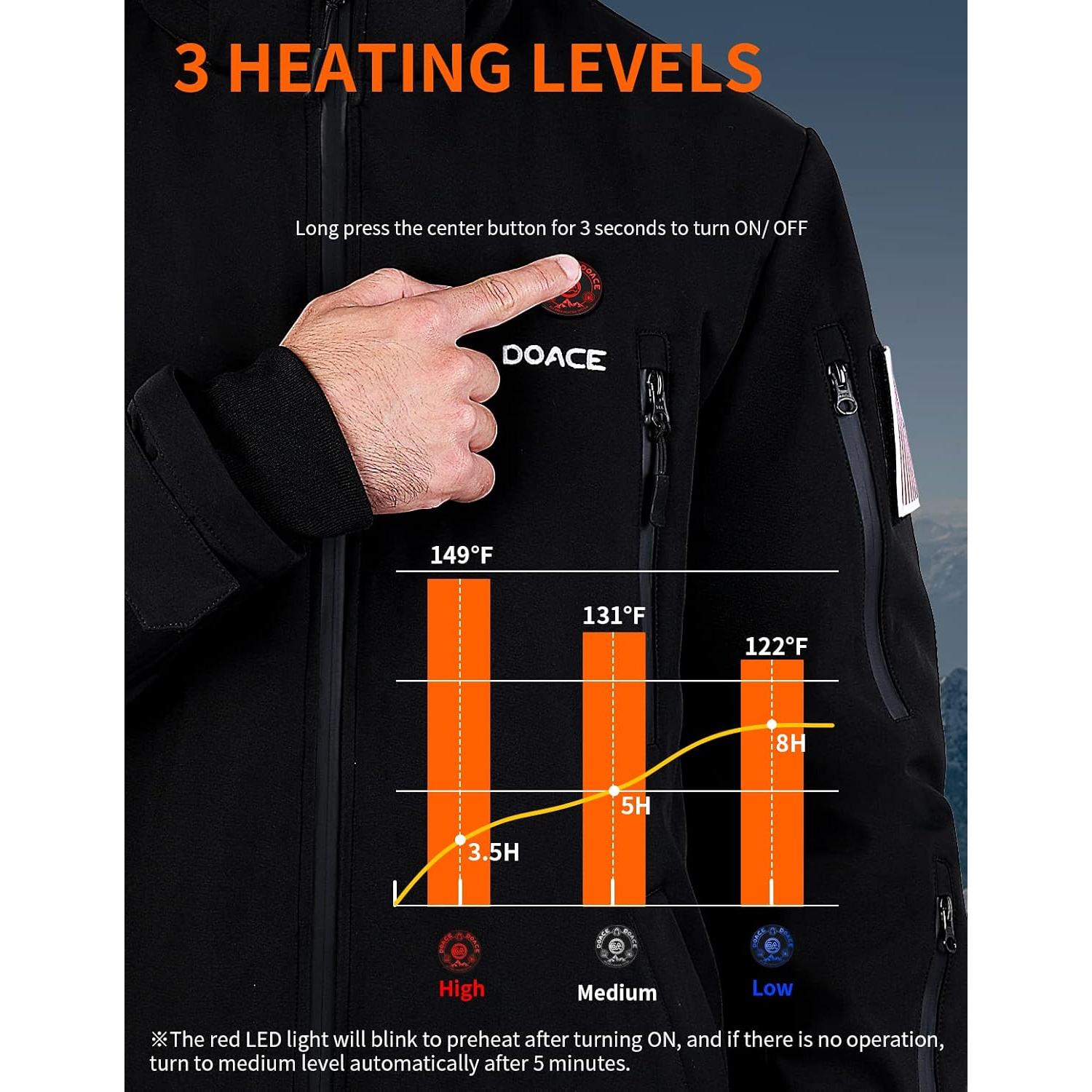 Chaqueta Térmica DOACE Unisex 12V 14400mAh con Calefacción