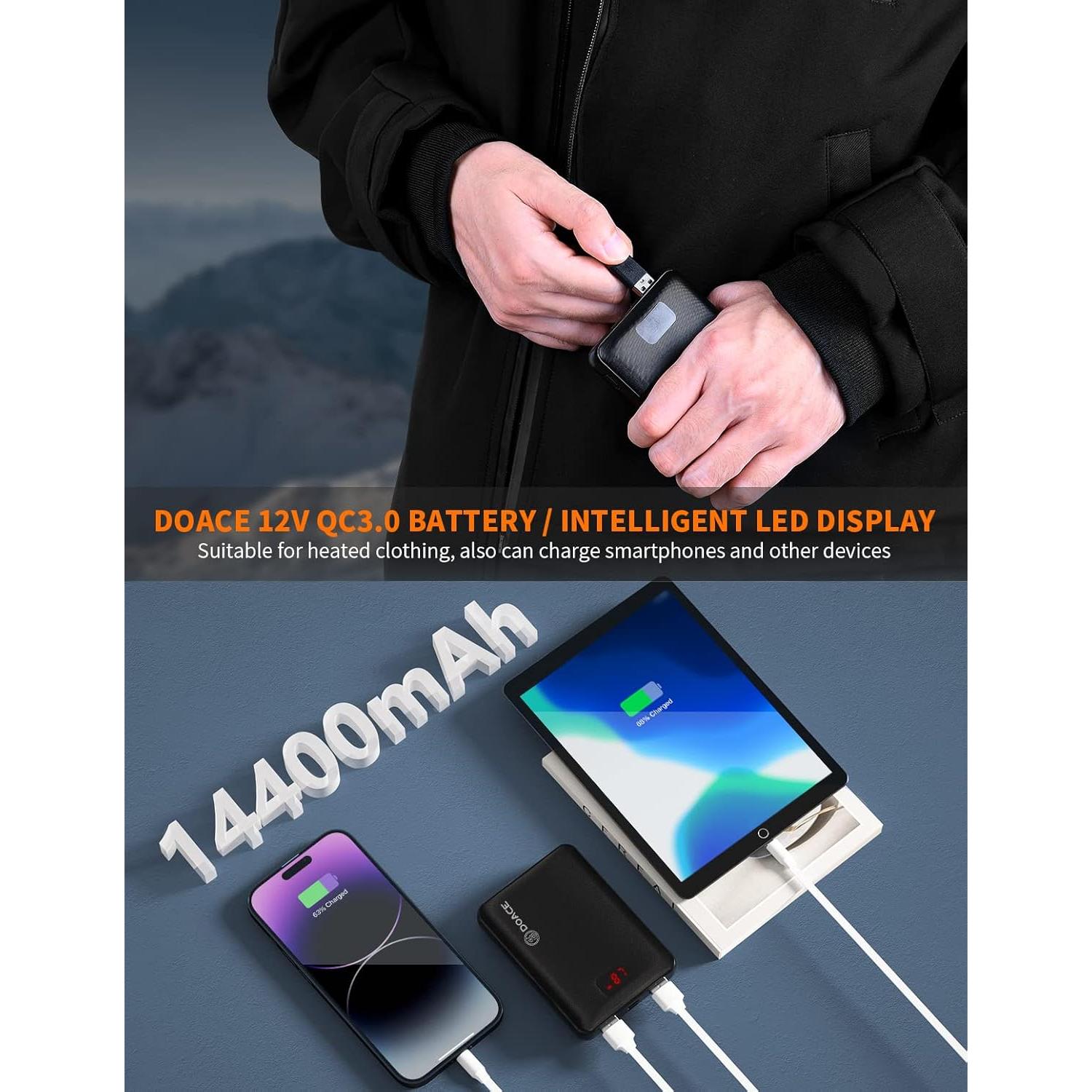 Chaqueta Térmica DOACE Unisex 12V 14400mAh con Calefacción