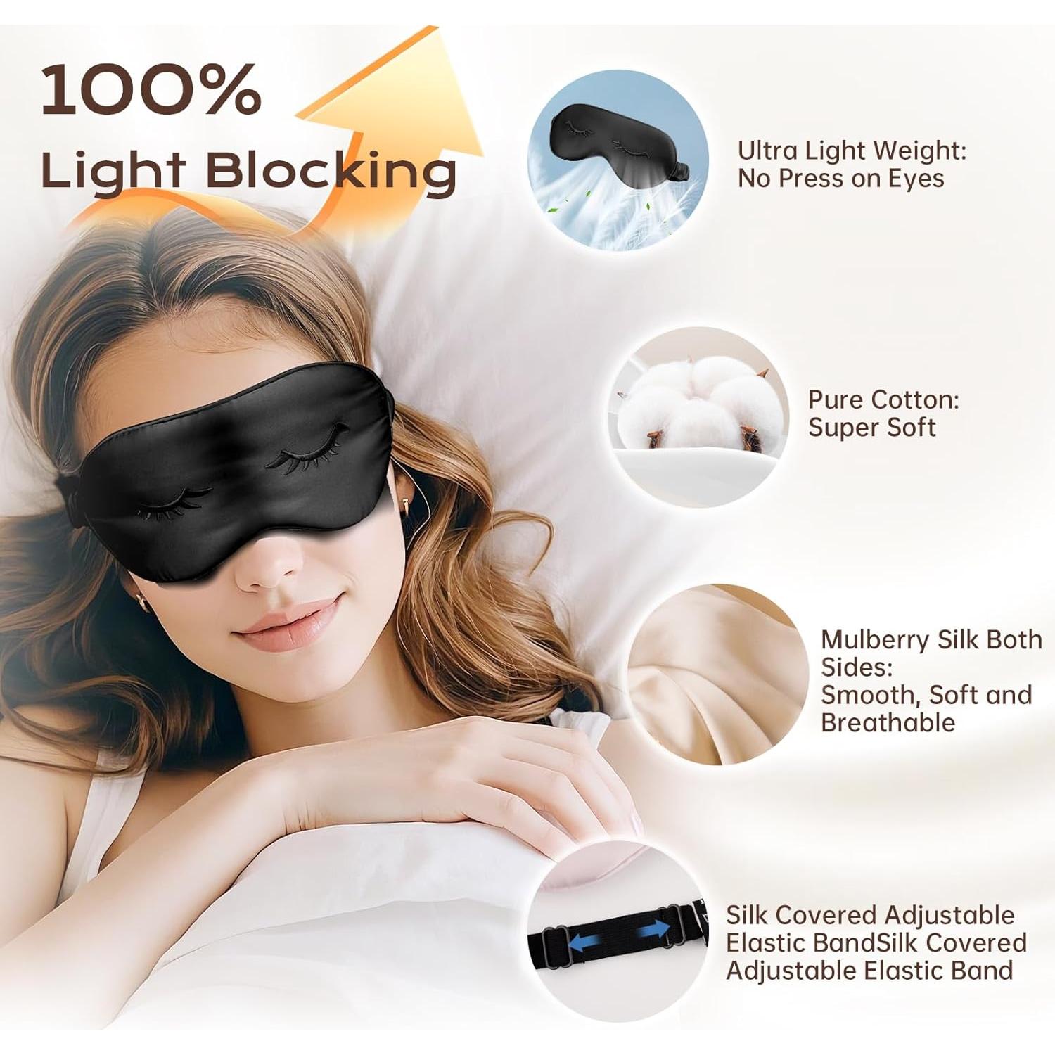 Máscara de Ojos de Seda Uamector Ajustable y Suave - Negro