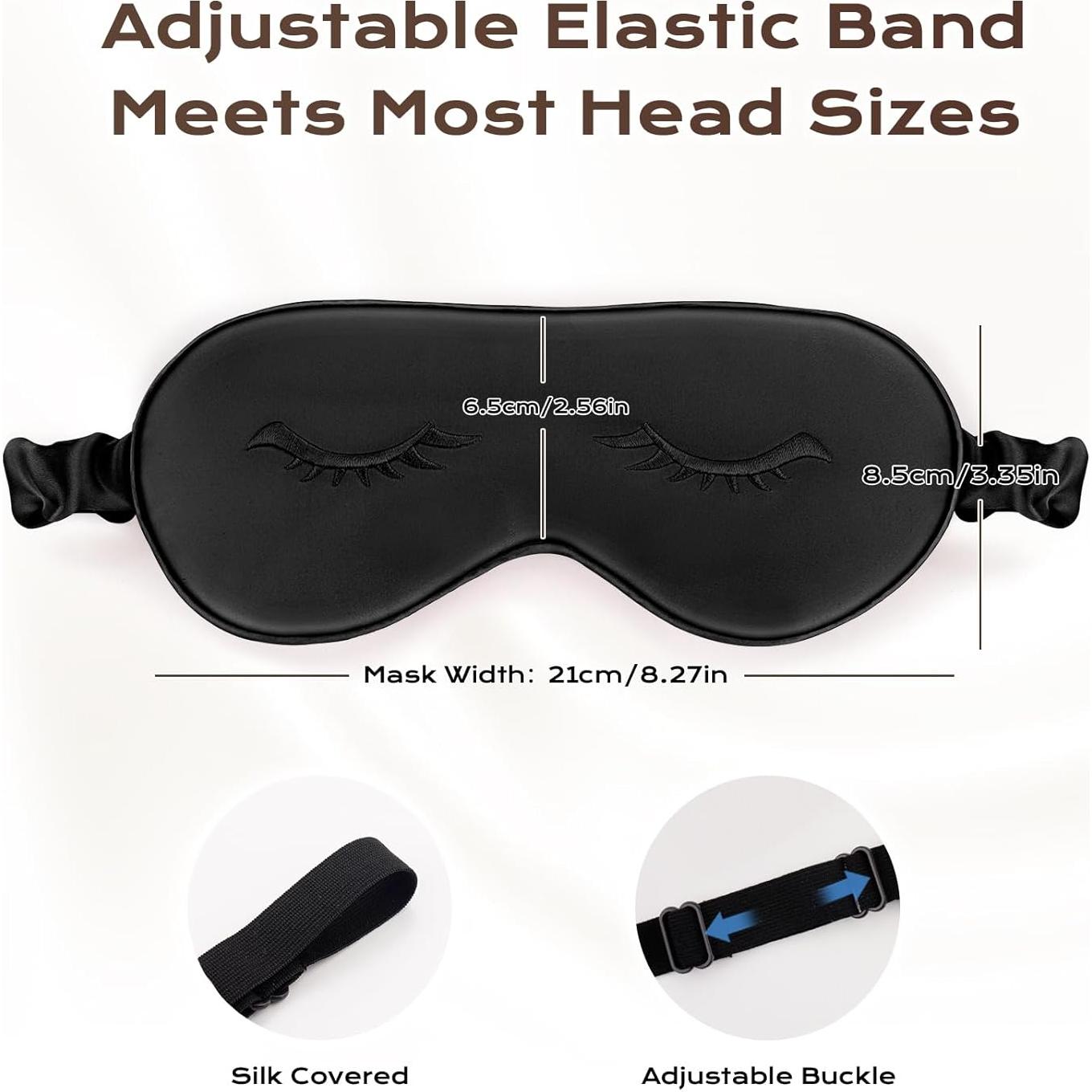 Máscara de Ojos de Seda Uamector Ajustable y Suave - Negro