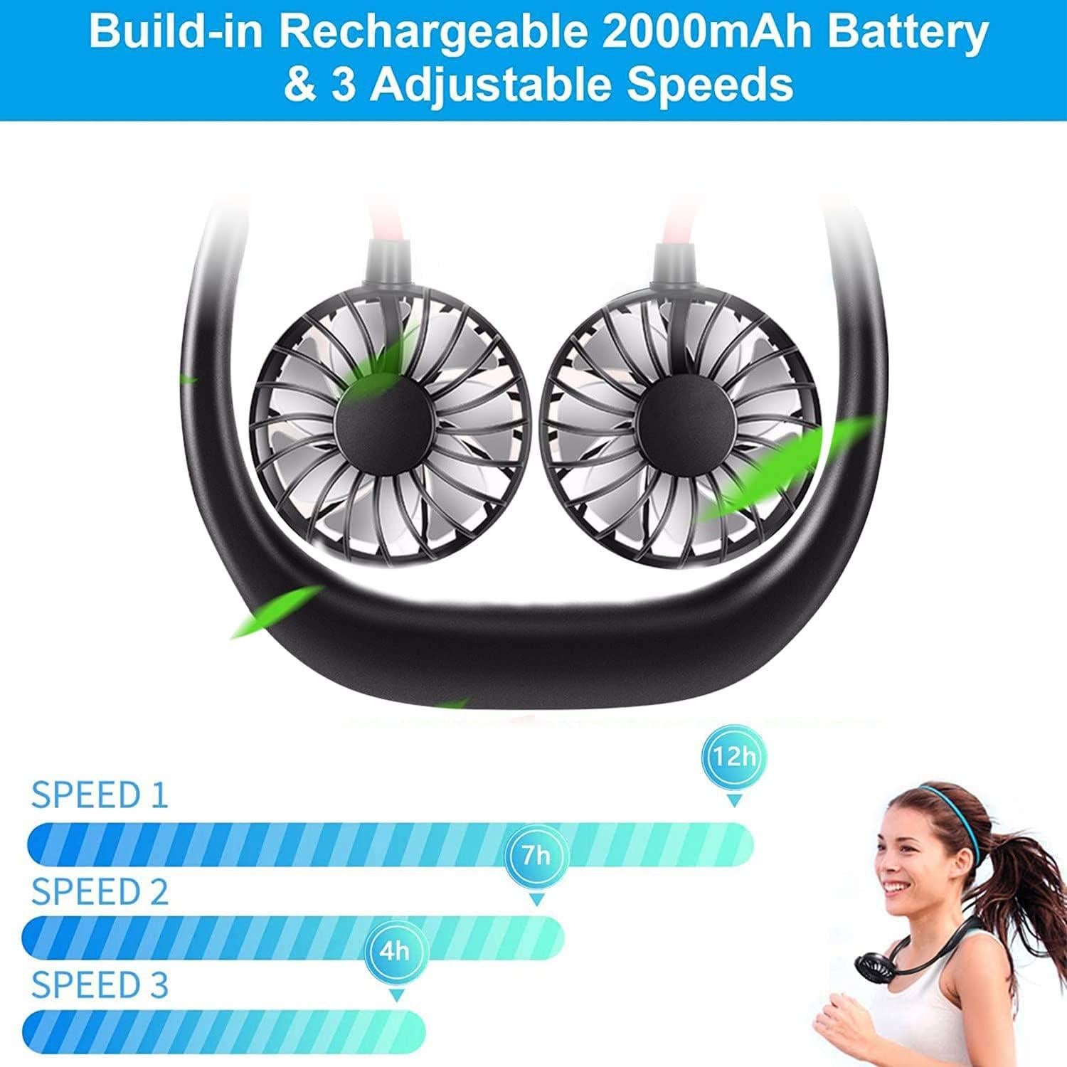 Ventilador de Cuello Portátil RJVW Negro 3 Velocidades USB