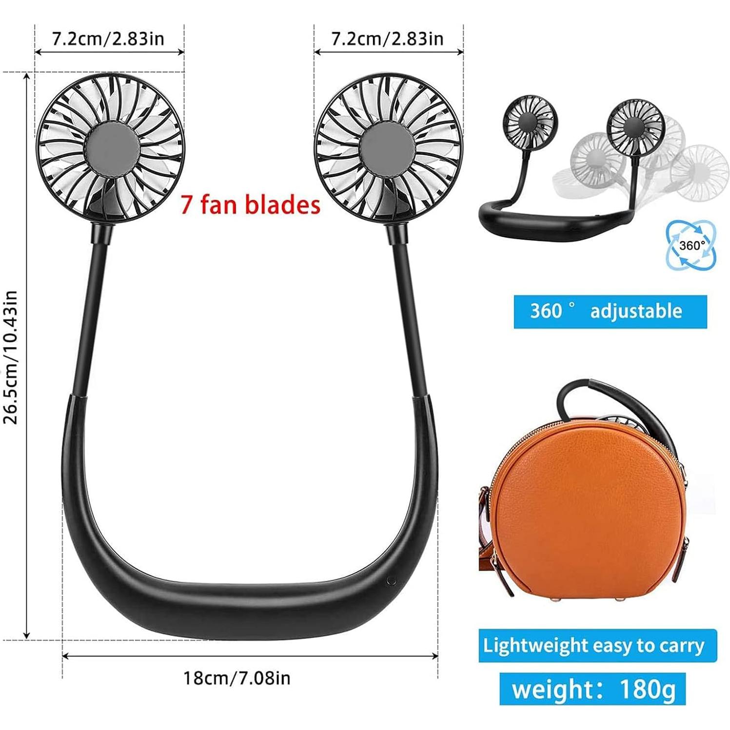 Ventilador de Cuello Portátil RJVW Negro 3 Velocidades USB