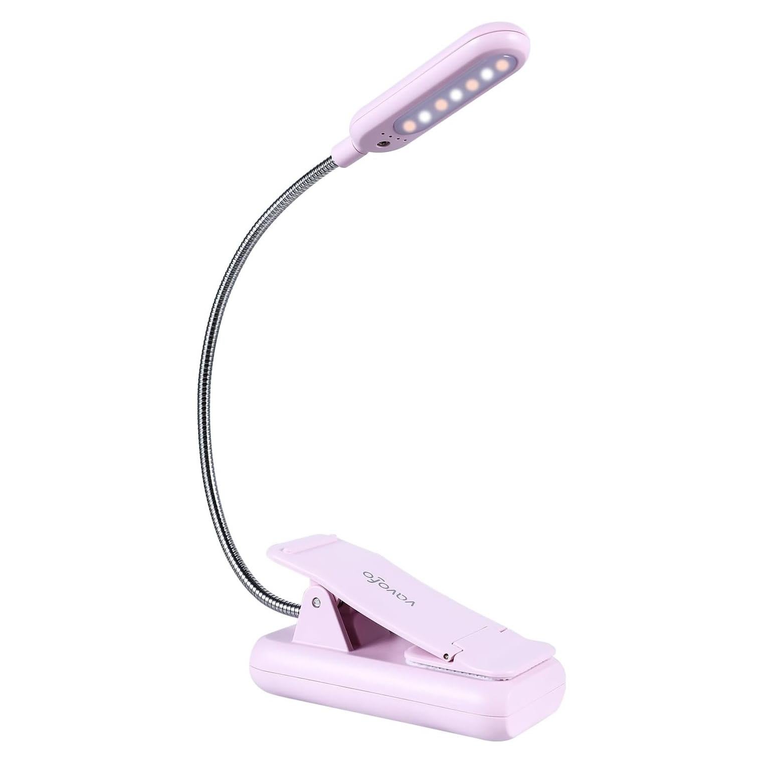 Luz de Lectura Recargable VAVOFO 7 LEDs Ámbar 1600K Clip Rosa