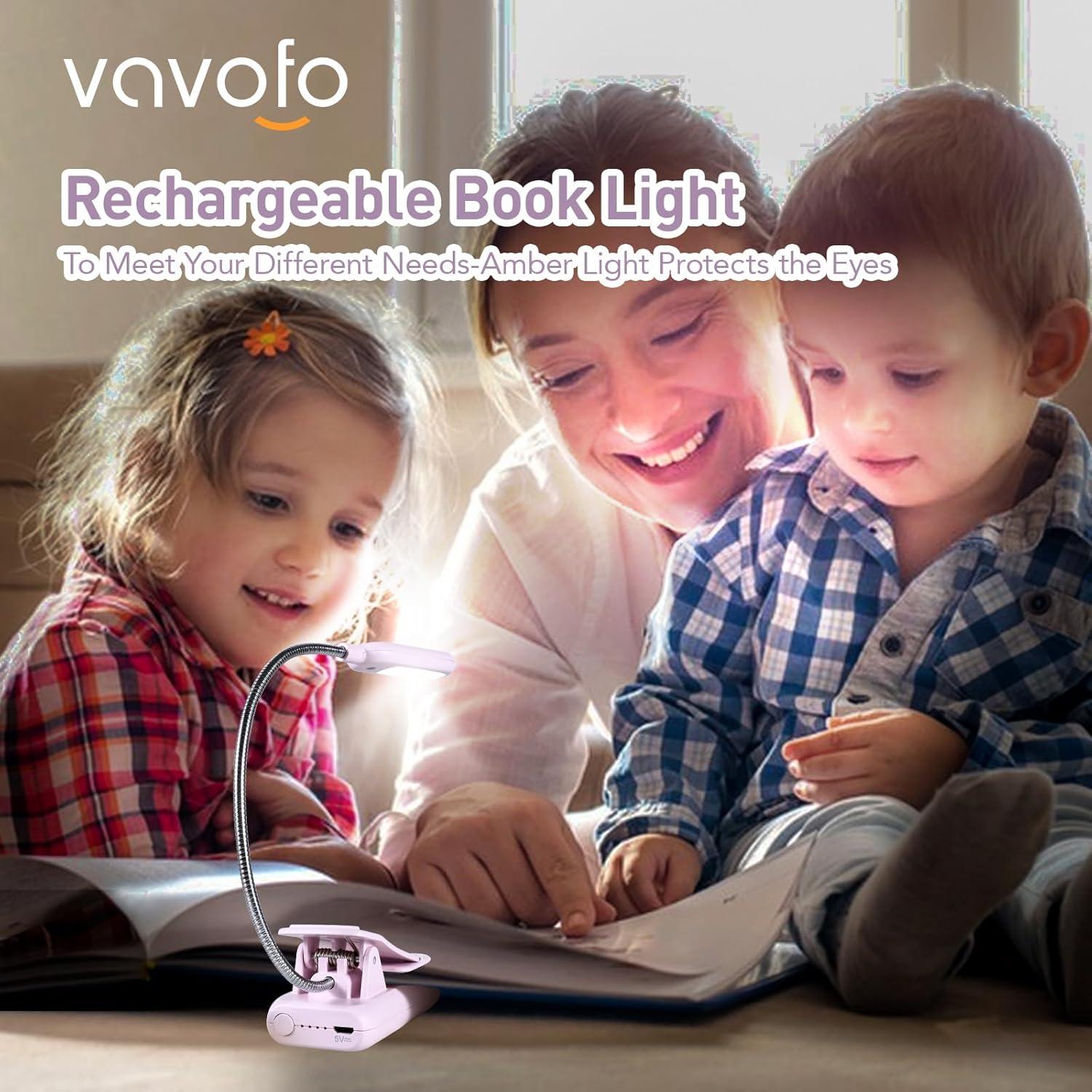 Luz de Lectura Recargable VAVOFO 7 LEDs Ámbar 1600K Clip Rosa