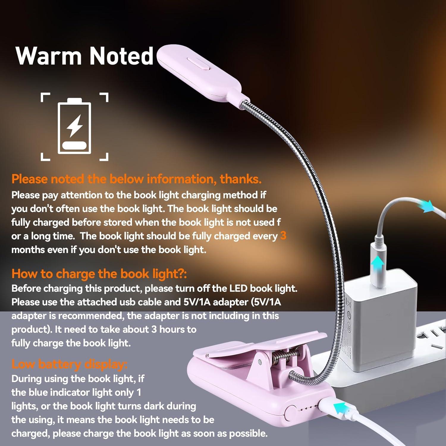 Luz de Lectura Recargable VAVOFO 7 LEDs Ámbar 1600K Clip Rosa