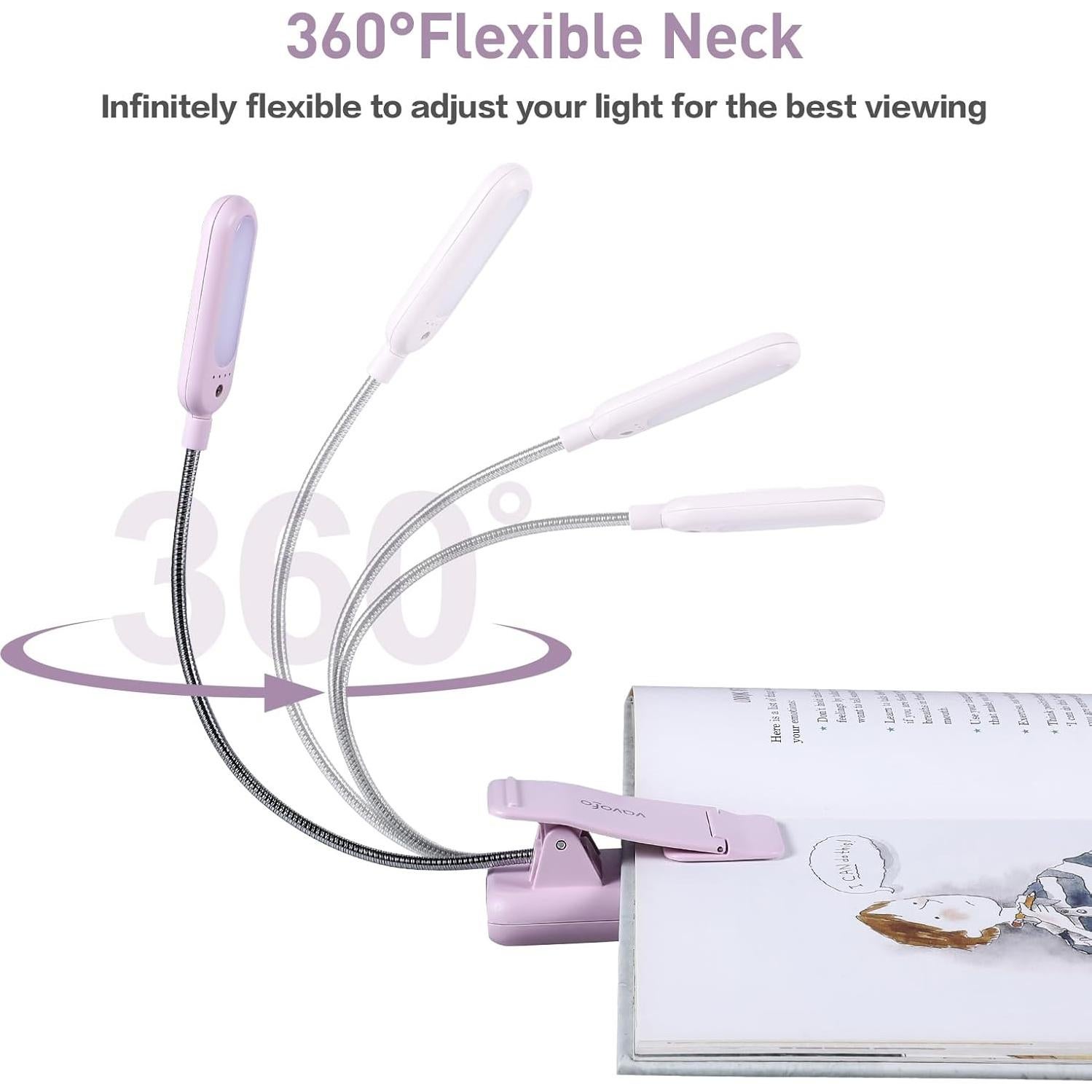 Luz de Lectura Recargable VAVOFO 7 LEDs Ámbar 1600K Clip Rosa