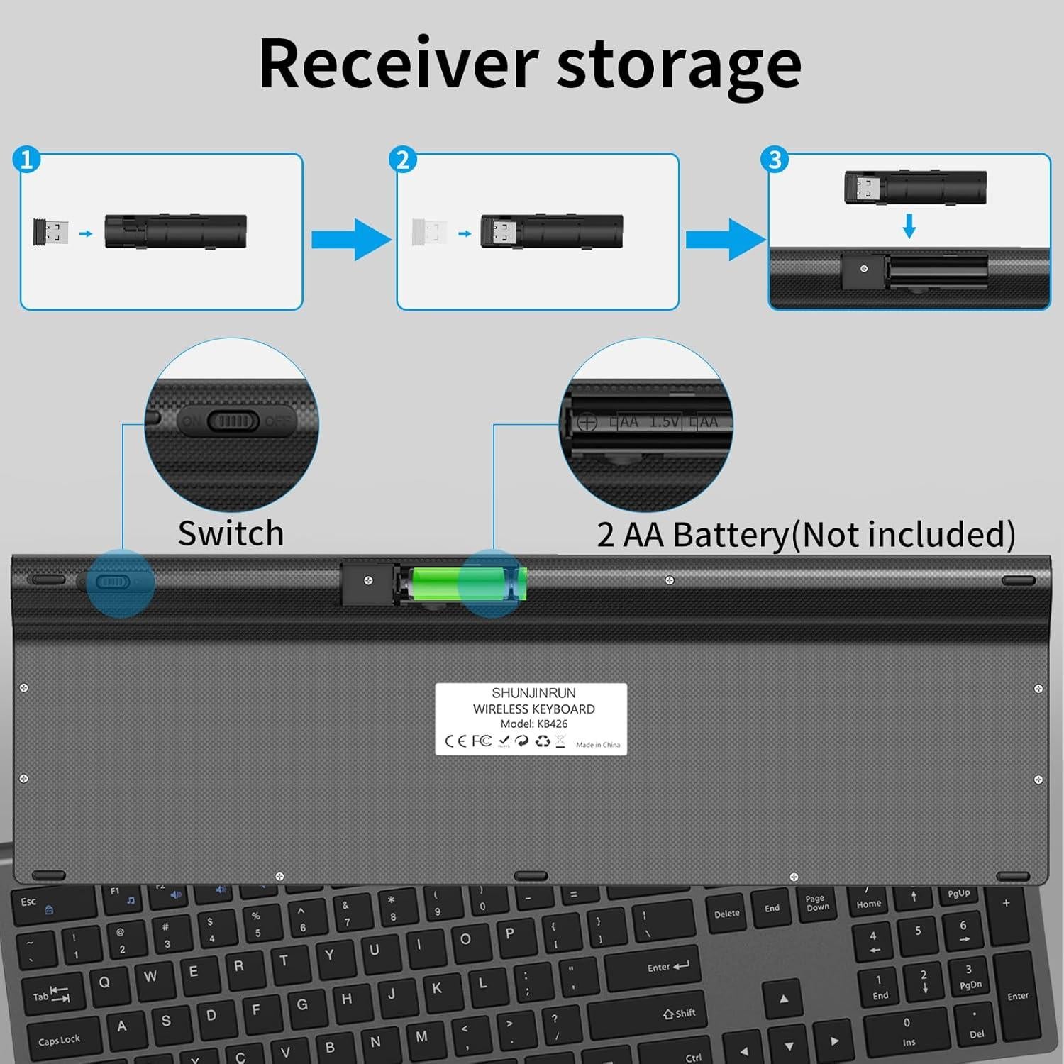 Teclado Inalámbrico USB SHUNJINRUN K426 Gris Ultra Delgado