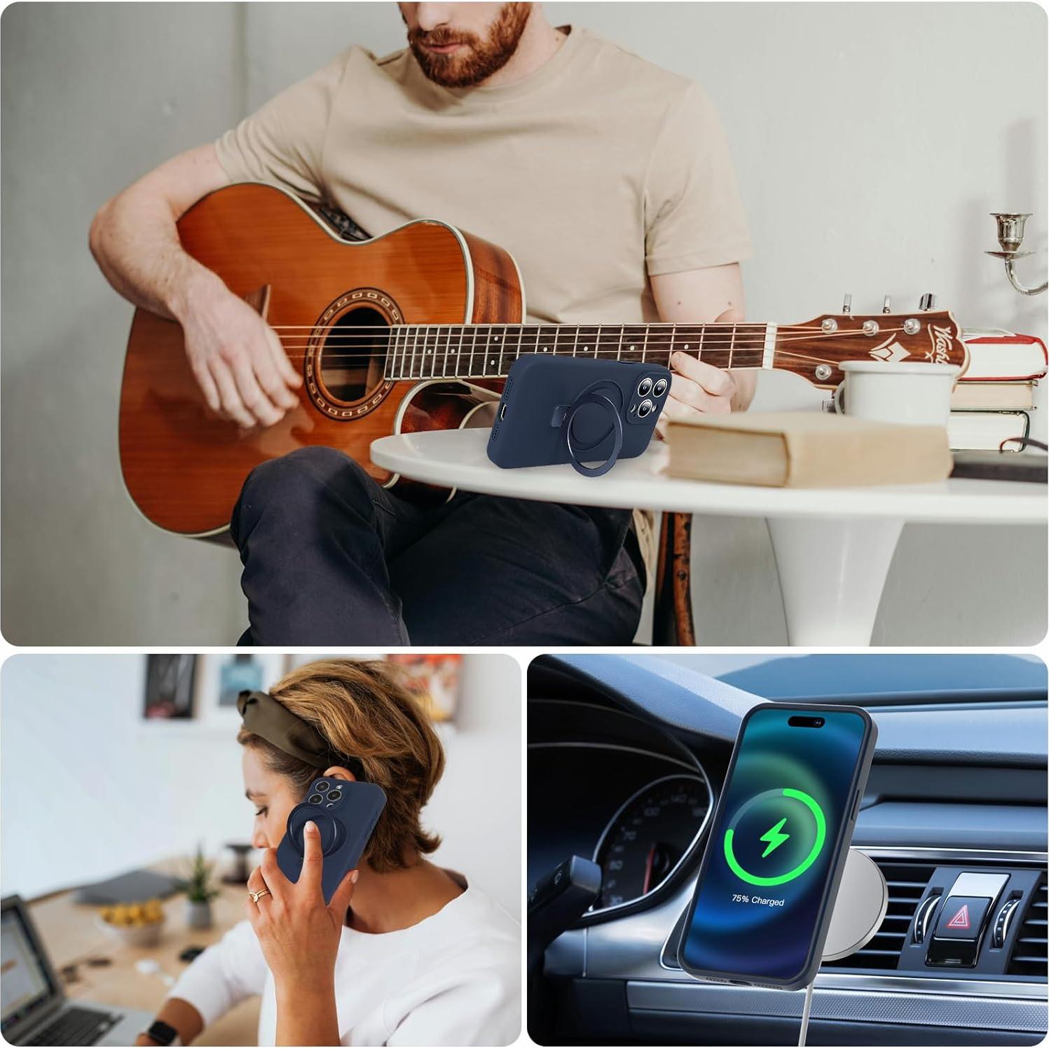 Funda de Silicona Luyxcaze para iPhone 14 Pro Azul con Soporte