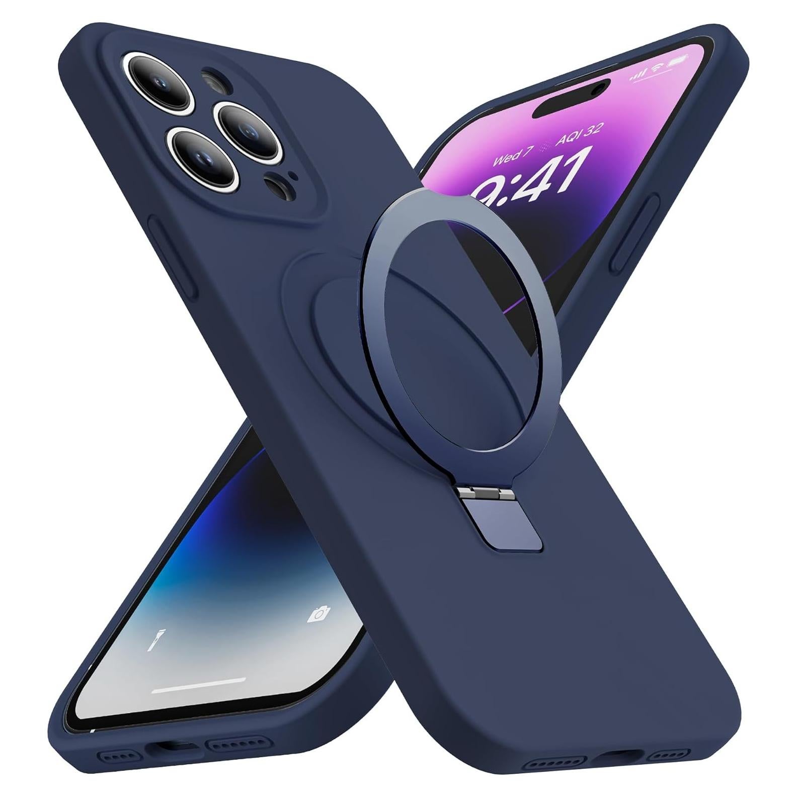 Funda de Silicona Luyxcaze para iPhone 14 Pro Azul con Soporte Magnético