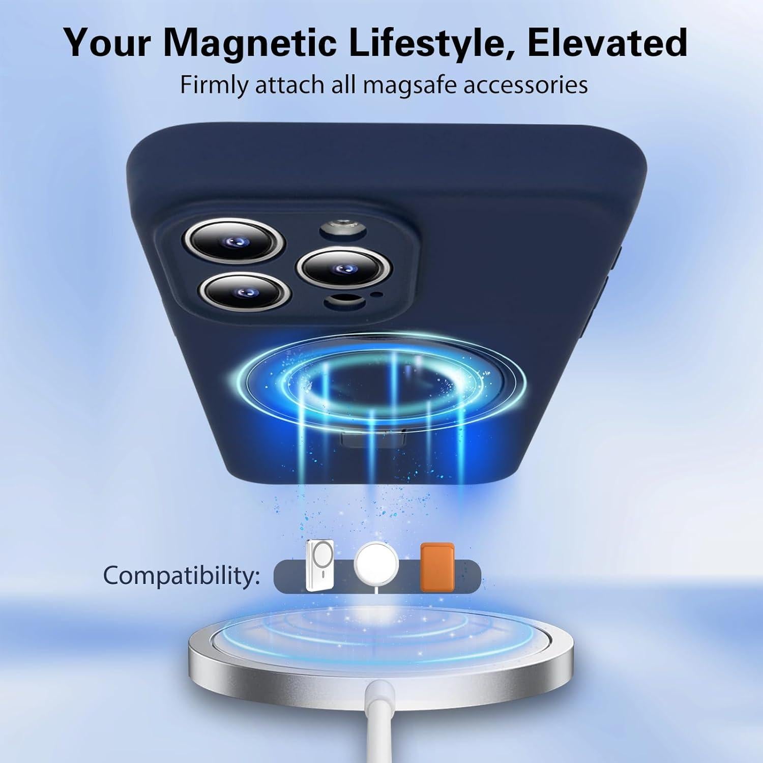 Funda de Silicona Luyxcaze para iPhone 15 Pro Azul con Soporte Magnético