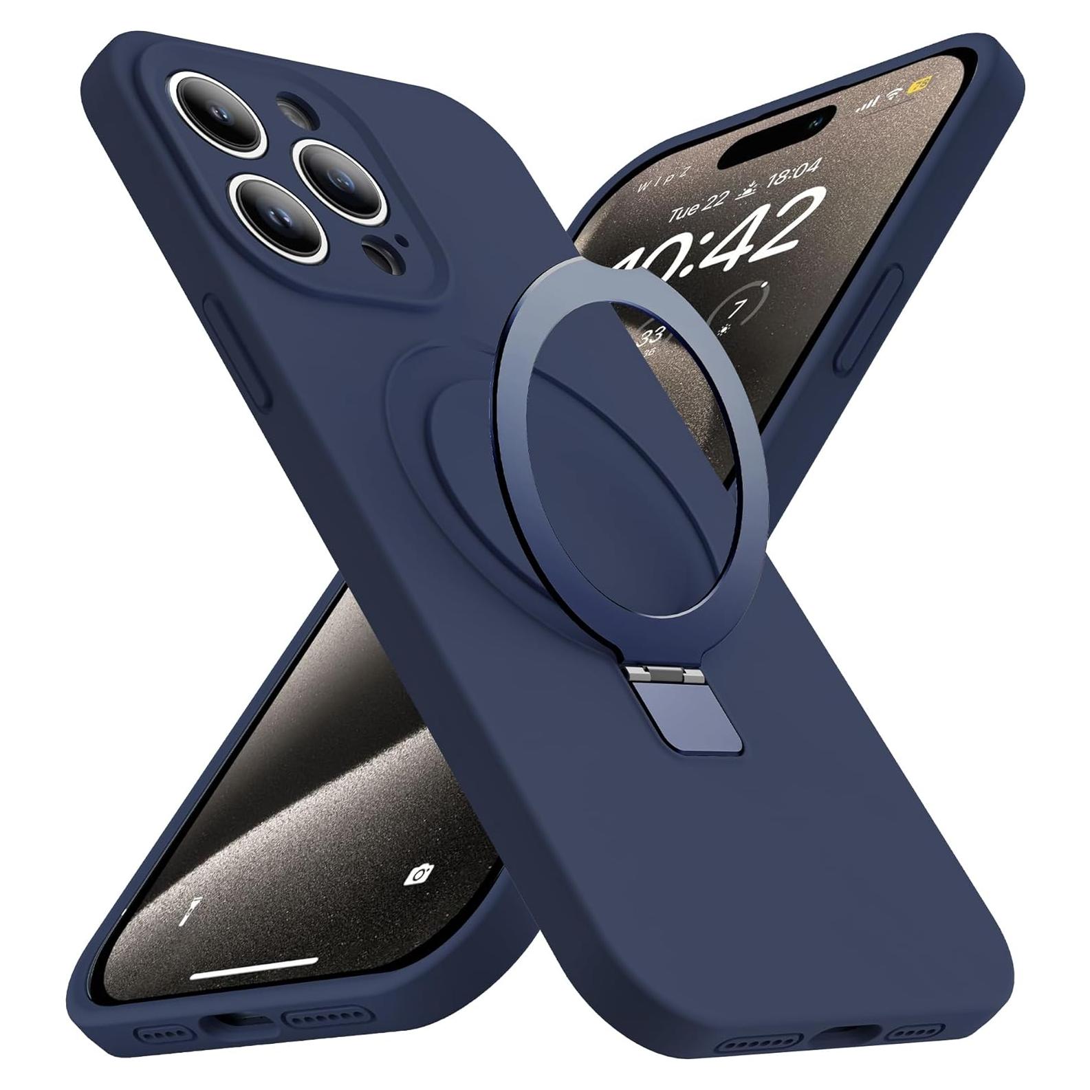 Funda de Silicona Luyxcaze para iPhone 15 Pro Azul con Soporte Magnético