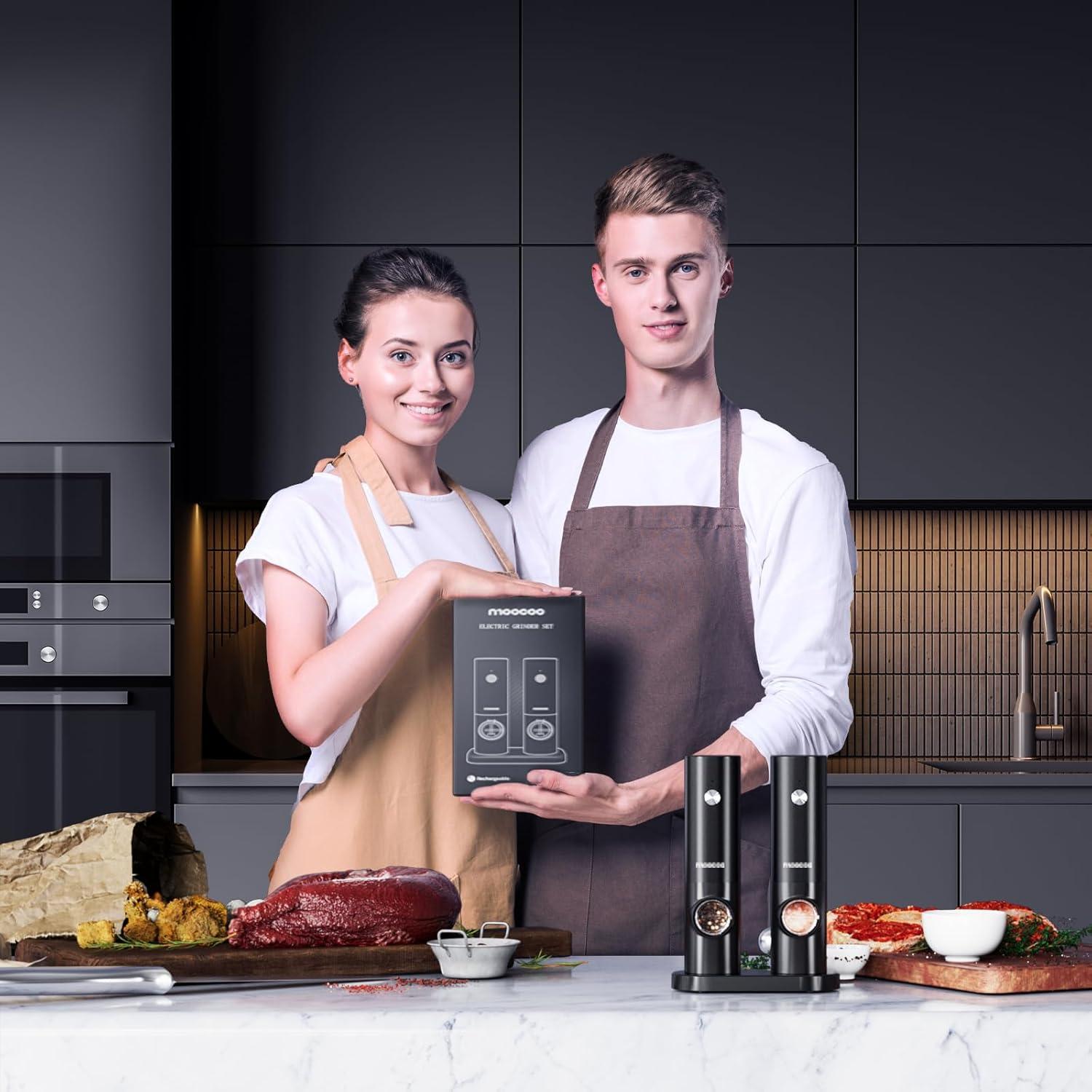 Juego de Molinillos Eléctricos de Sal y Pimienta Moocoo