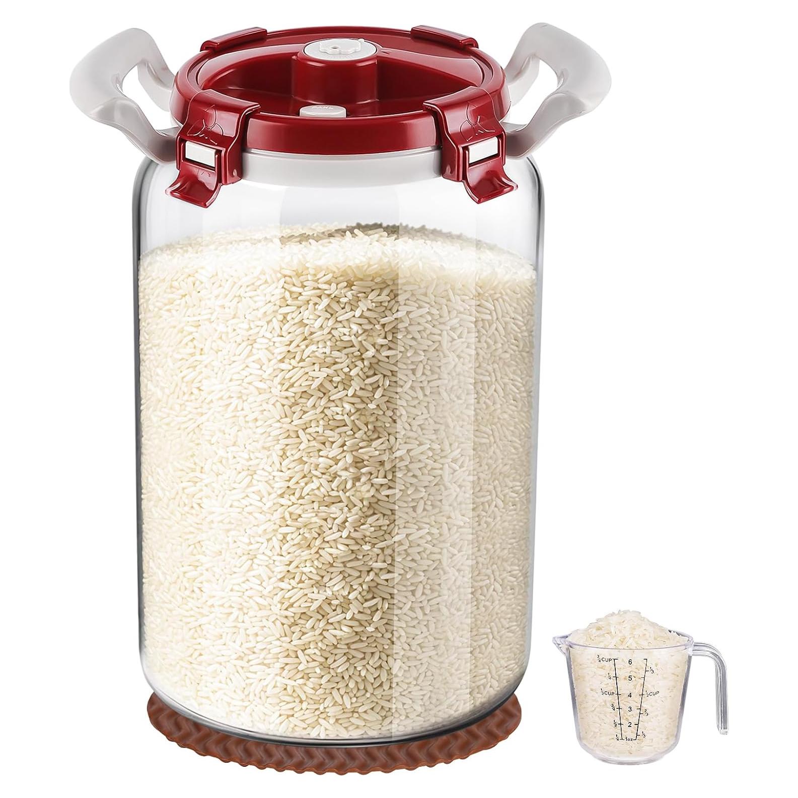 Contenedor de Arroz Hermético de Vidrio LIFEHIM 9 kg con Taza Medidora