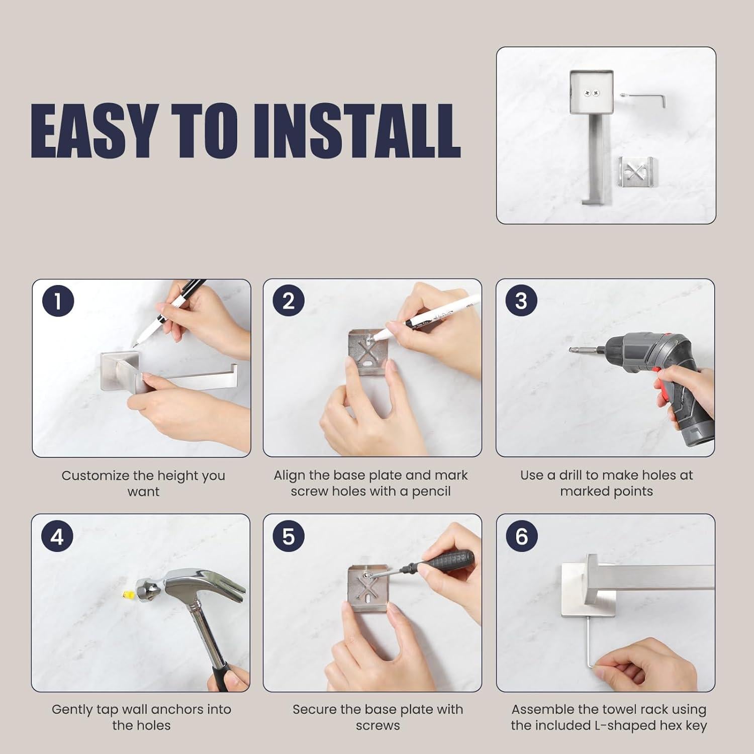 Juego de Accesorios de Baño UPRONE 10 Piezas Acero Inoxidable