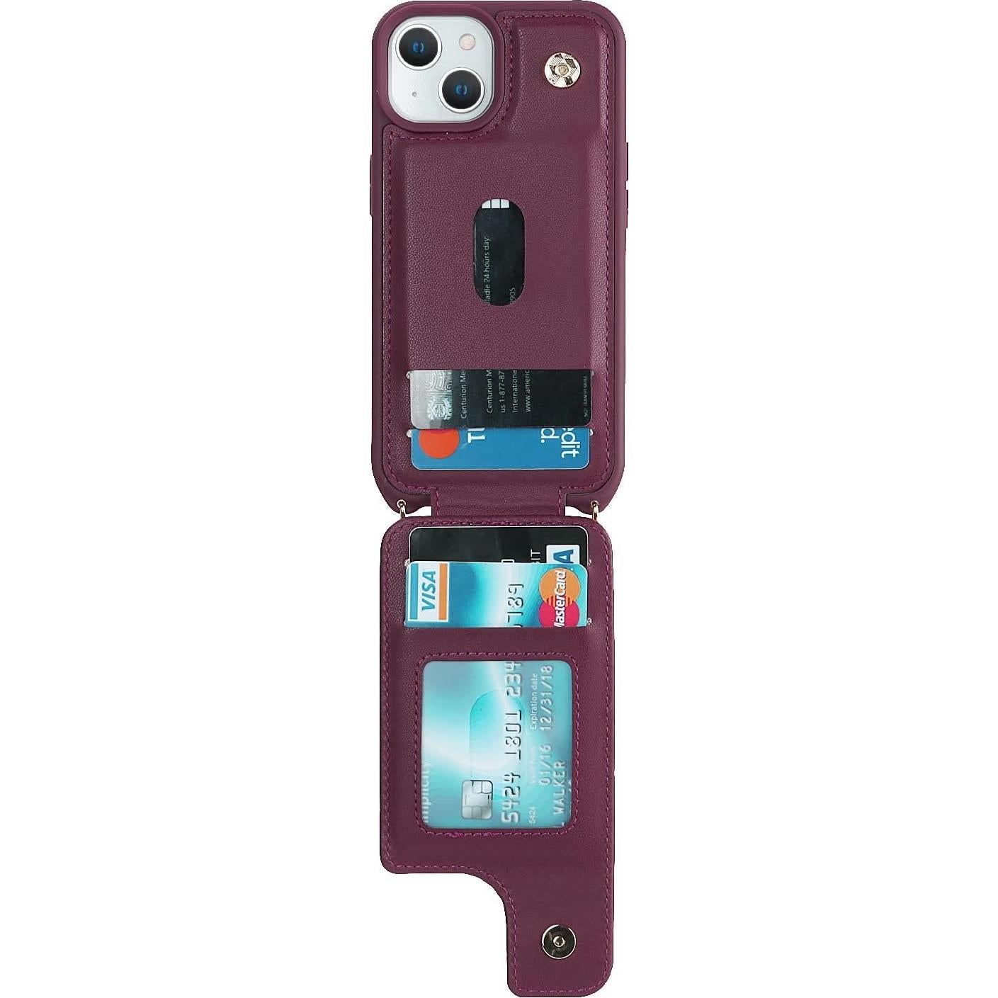 Funda para iPhone 14 Lipvina con soporte y correa vino rojo