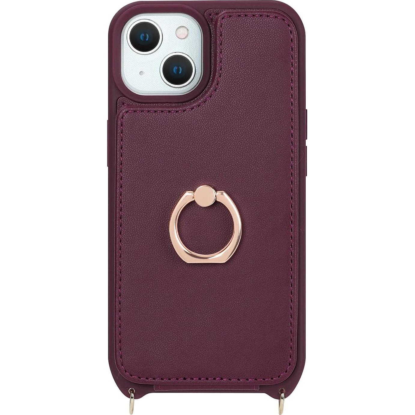 Funda para iPhone 14 Lipvina con soporte y correa vino rojo