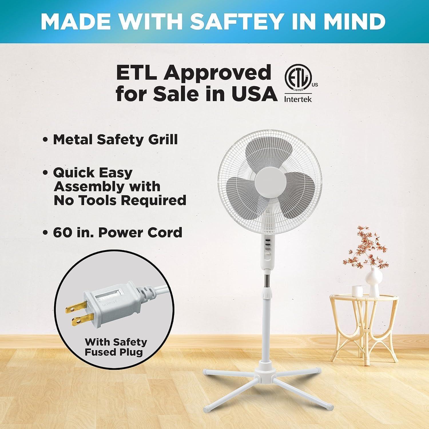 Ventilador de Pedestal Oscilante EZ-CHILL 16" Blanco 3 Velocidades