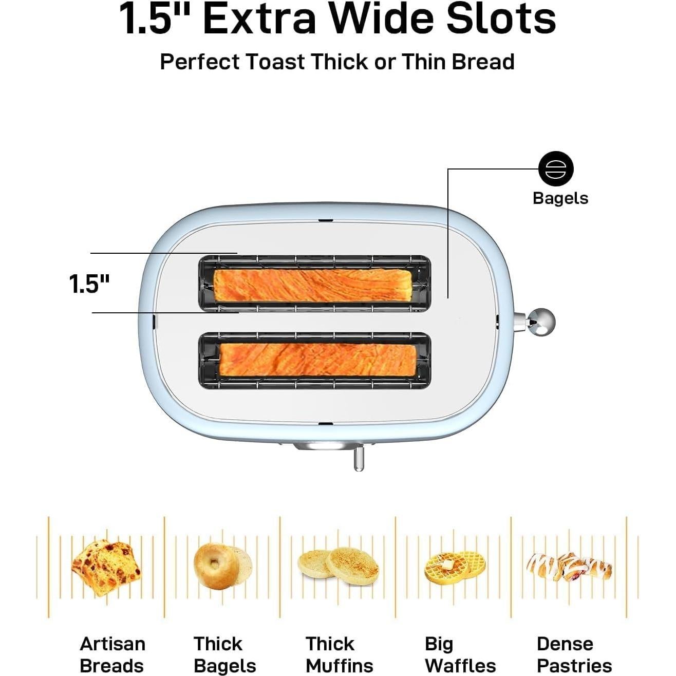 Tostadora 2 Rebanadas Longdeem Azul, Ranuras Anchas, Apagado Automático