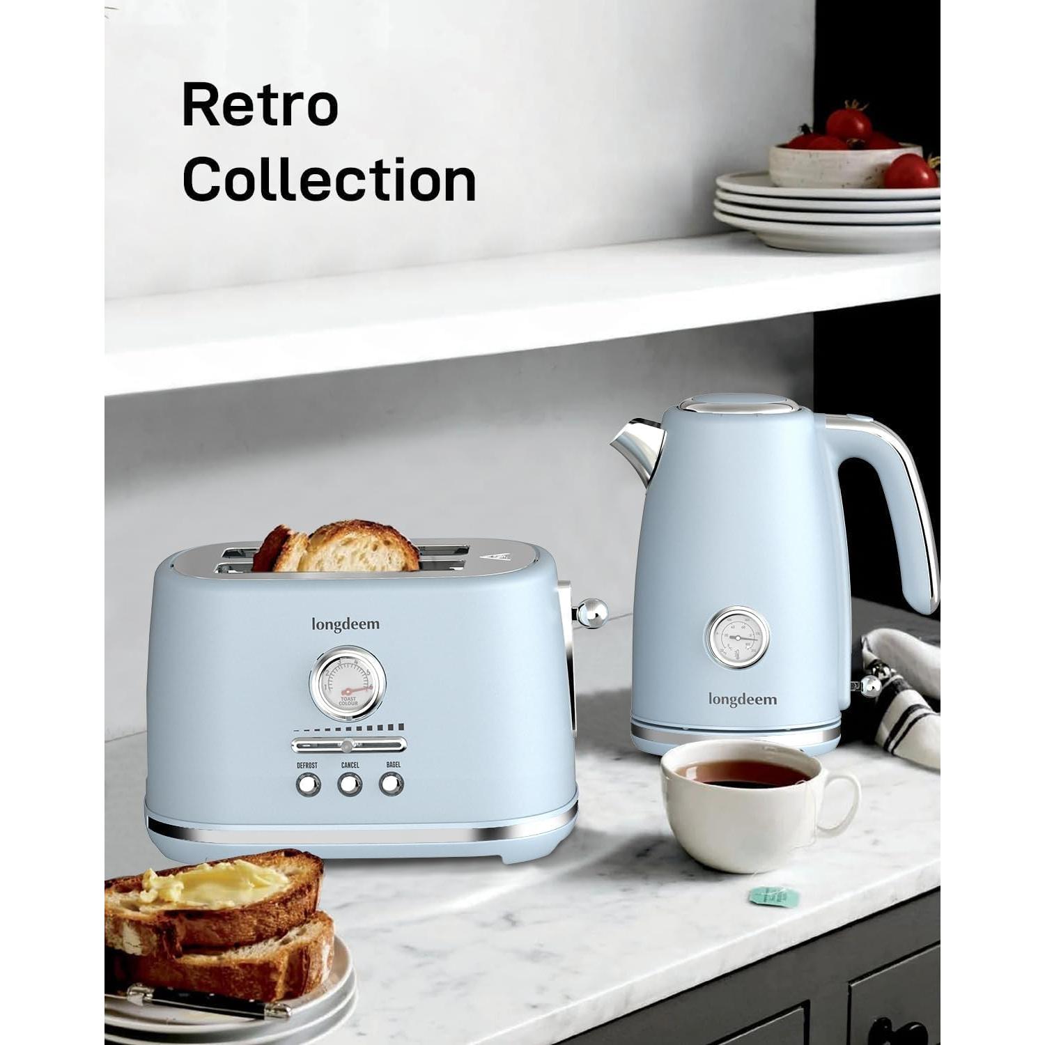 Tostadora 2 Rebanadas Longdeem Azul, Ranuras Anchas, Apagado Automático