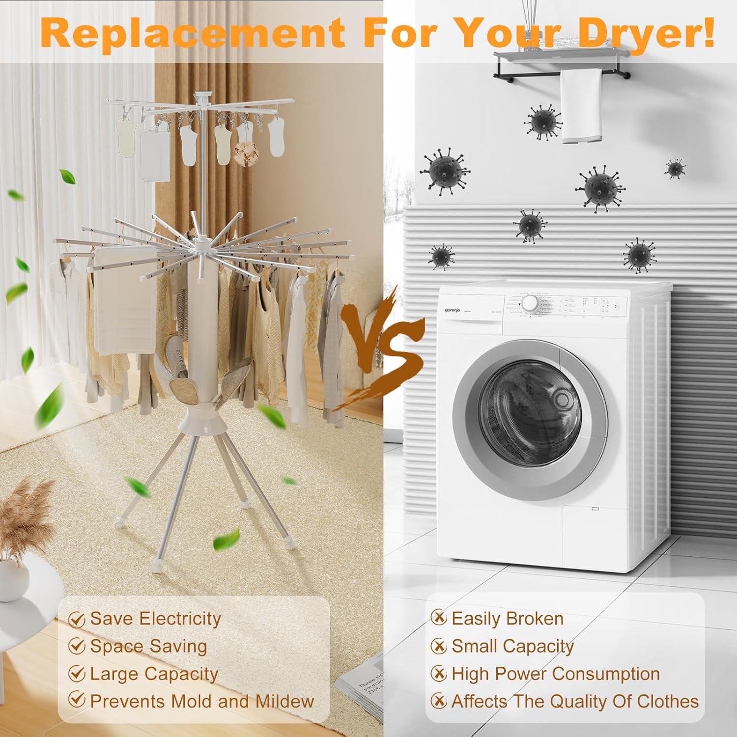 Estante Plegable para Secar Ropa HOMIER con 16 Varillas y 20 Clips