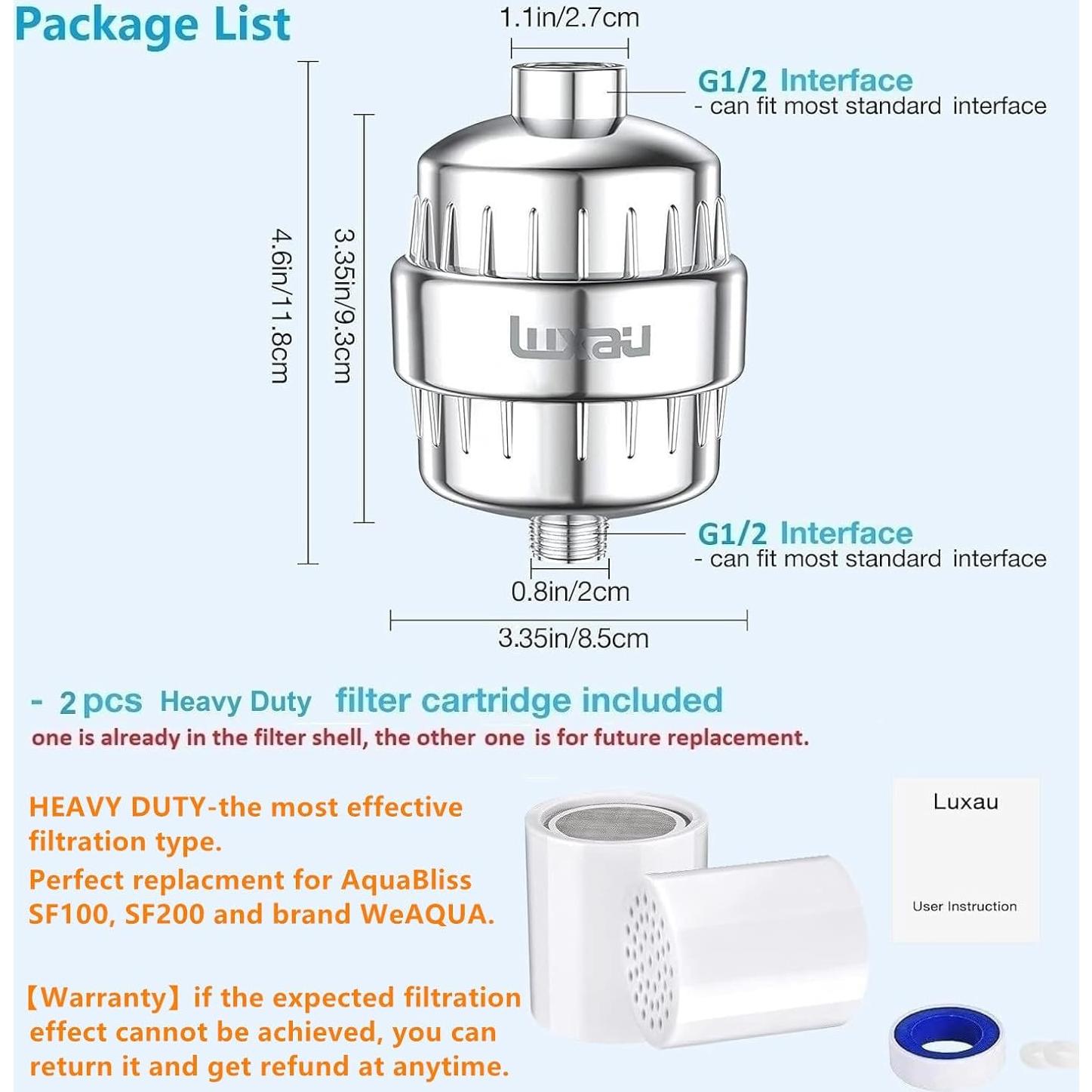 Filtro de Ducha Luxau Cromo con 2 Cartuchos de Alta Resistencia