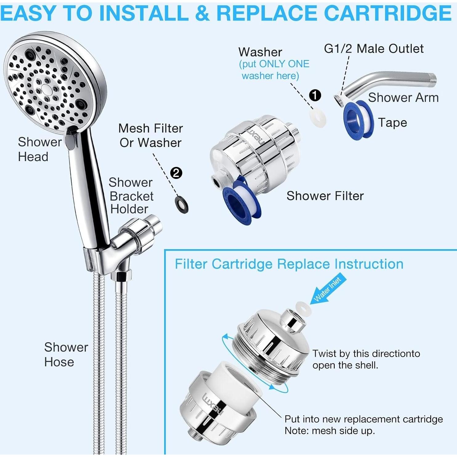 Filtro de Ducha Luxau Cromo con 2 Cartuchos de Alta Resistencia