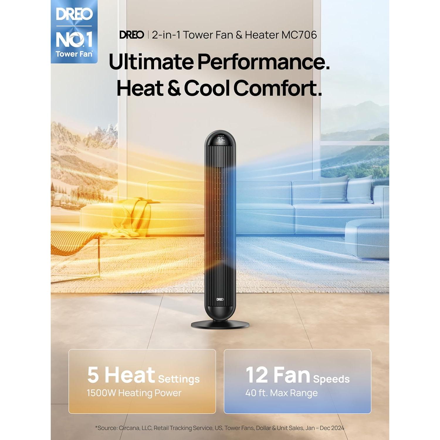 Ventilador y Calefactor Dreo 2 en 1 42" Oscilante Negro