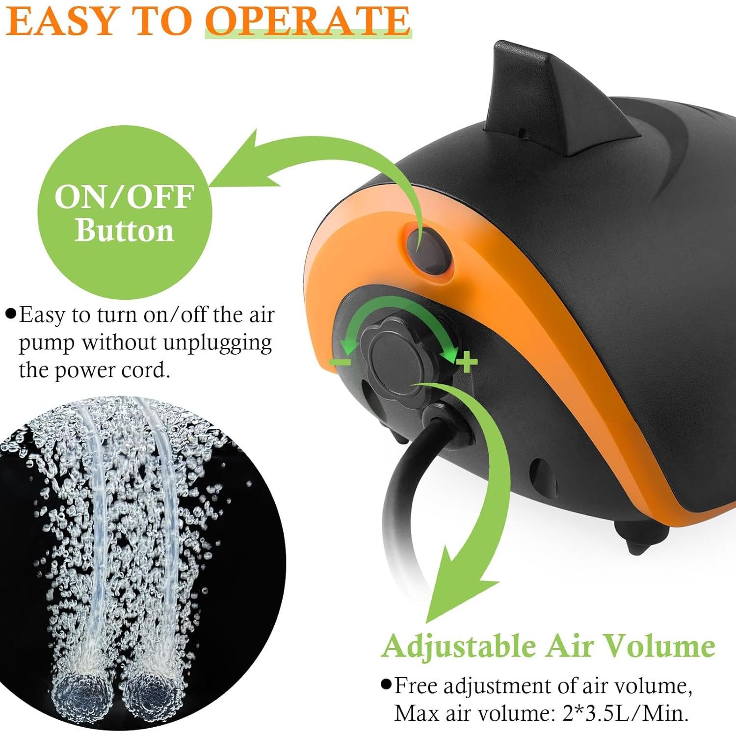 Bomba de Aire para Acuario HITOP 4W 110GPH Silenciosa 20-200 Gal