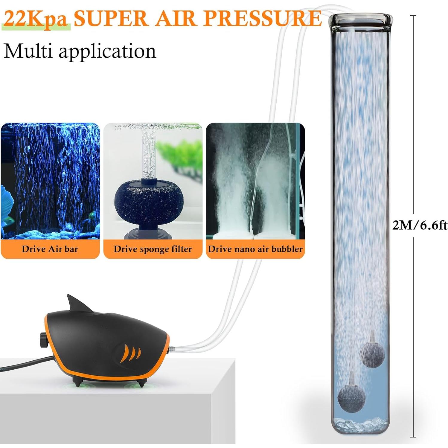 Bomba de Aire para Acuario HITOP 4W 110GPH Silenciosa 20-200 Gal