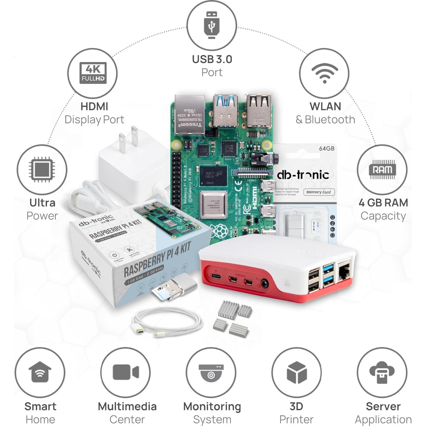 Kit de Inicio Raspberry Pi 4 4GB db-tronic con Accesorios