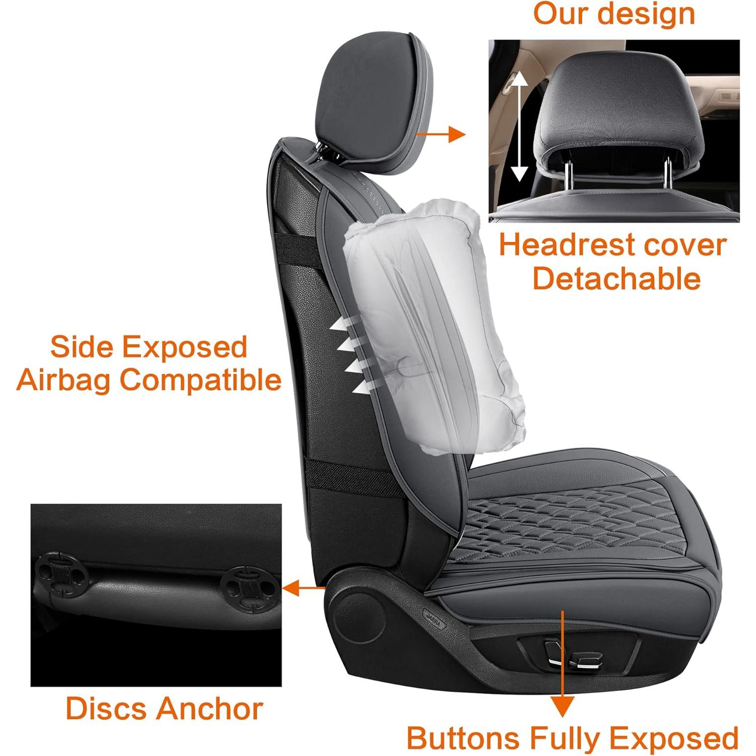 Cubiertas de Asiento de Coche Pariitadin, Cuero Sintético, Gris